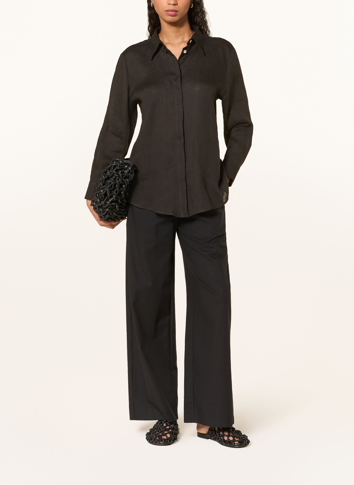 MARELLA Lněná halenka MLSEDITORE s odnímatelnou mašlí: ČERNÁ