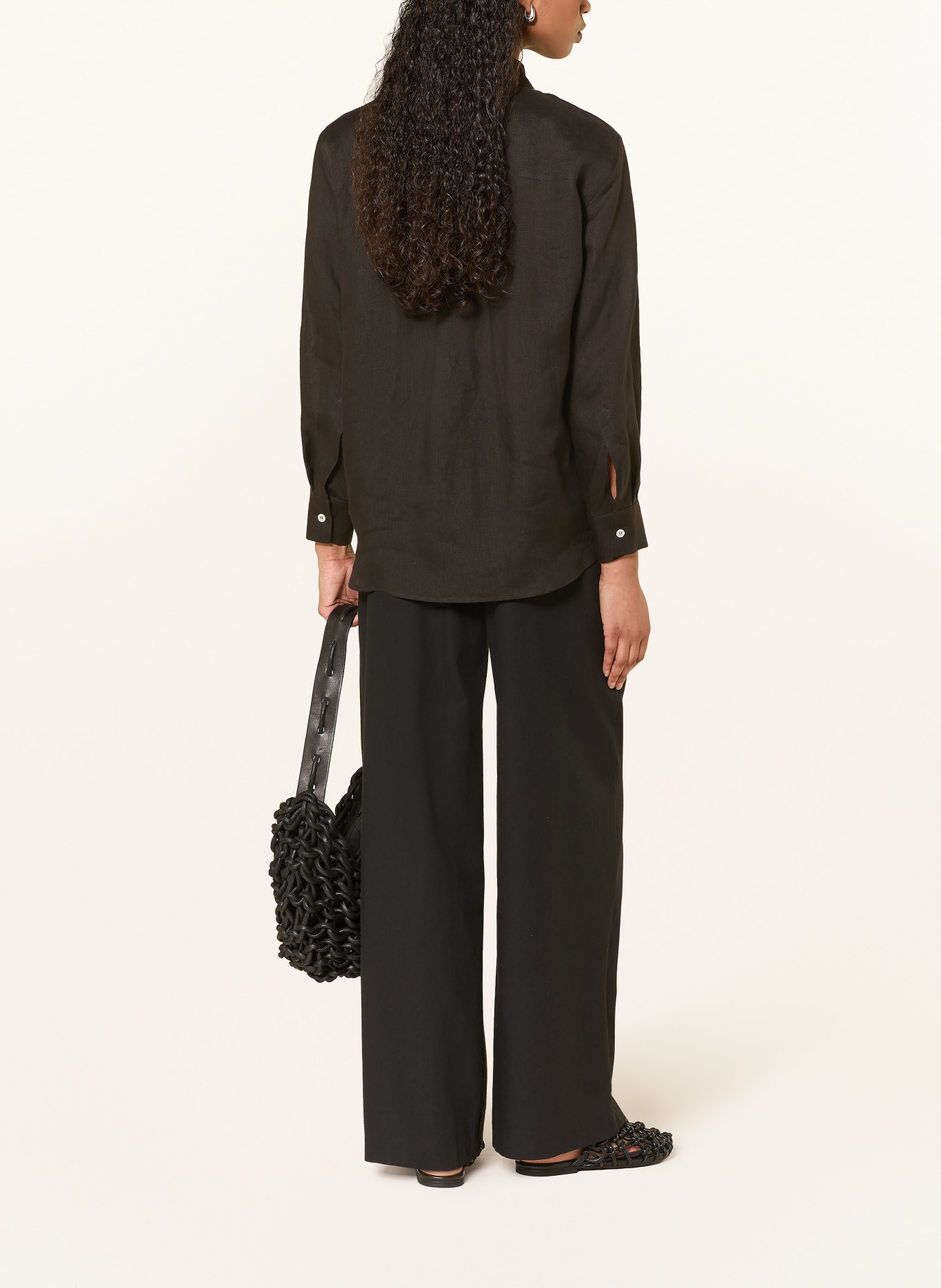 MARELLA Lněná halenka MLSEDITORE s odnímatelnou mašlí: ČERNÁ