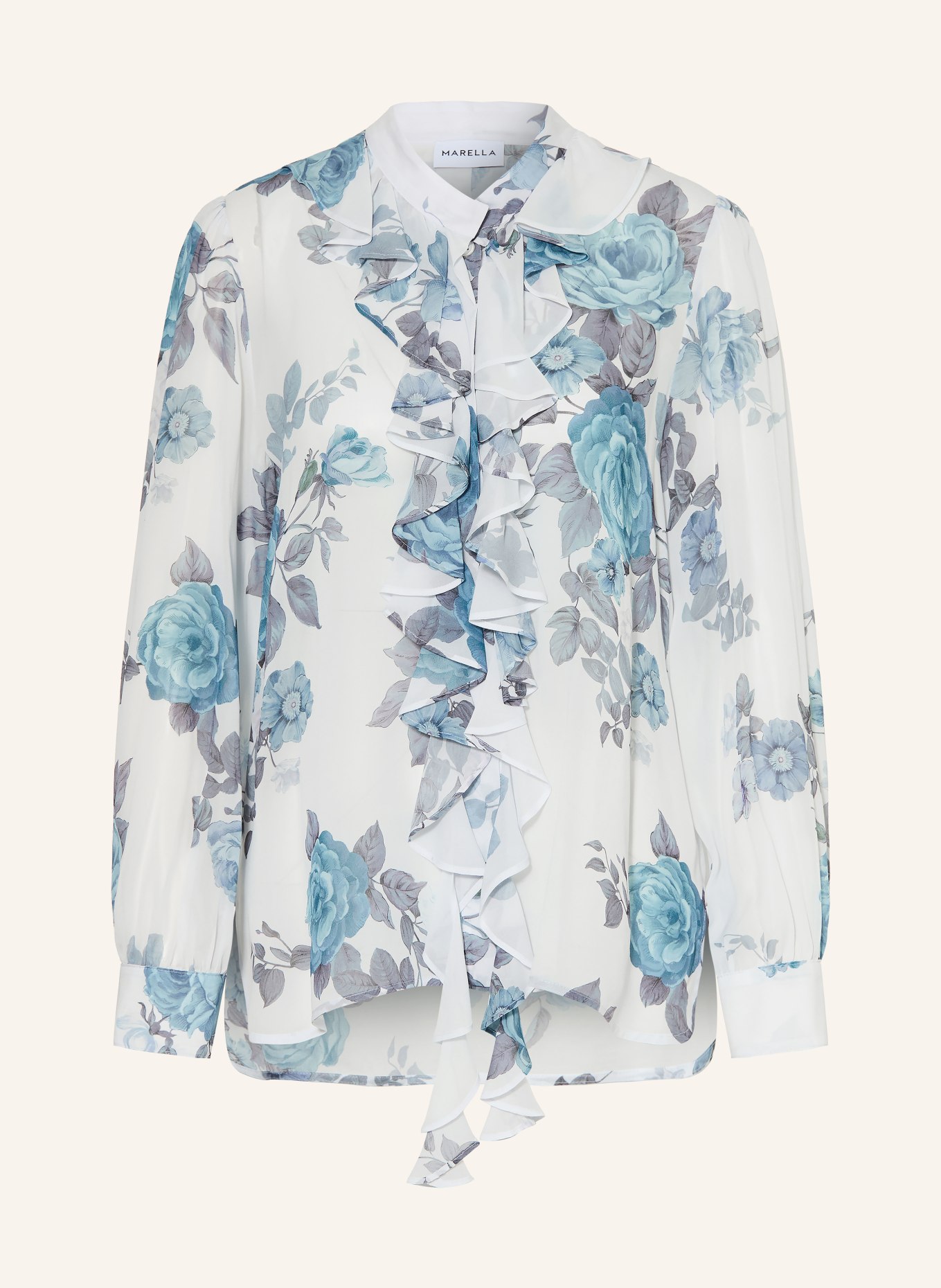 MARELLA Blůza s volánky: TMAVĚ MODRÁ / TMAVĚ MODRÁ / BÍLÁ