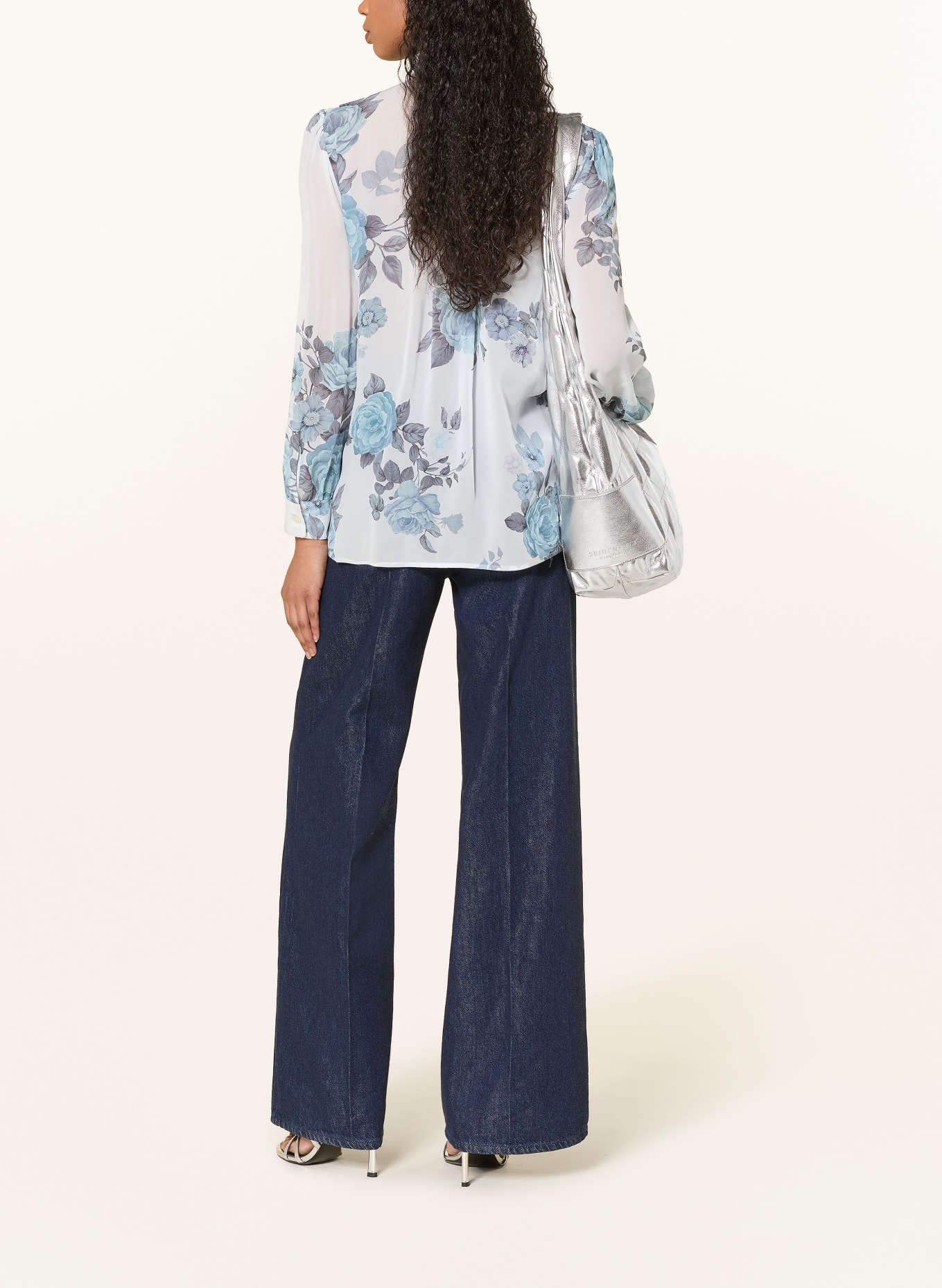 MARELLA Blůza s volánky: TMAVĚ MODRÁ / TMAVĚ MODRÁ / BÍLÁ