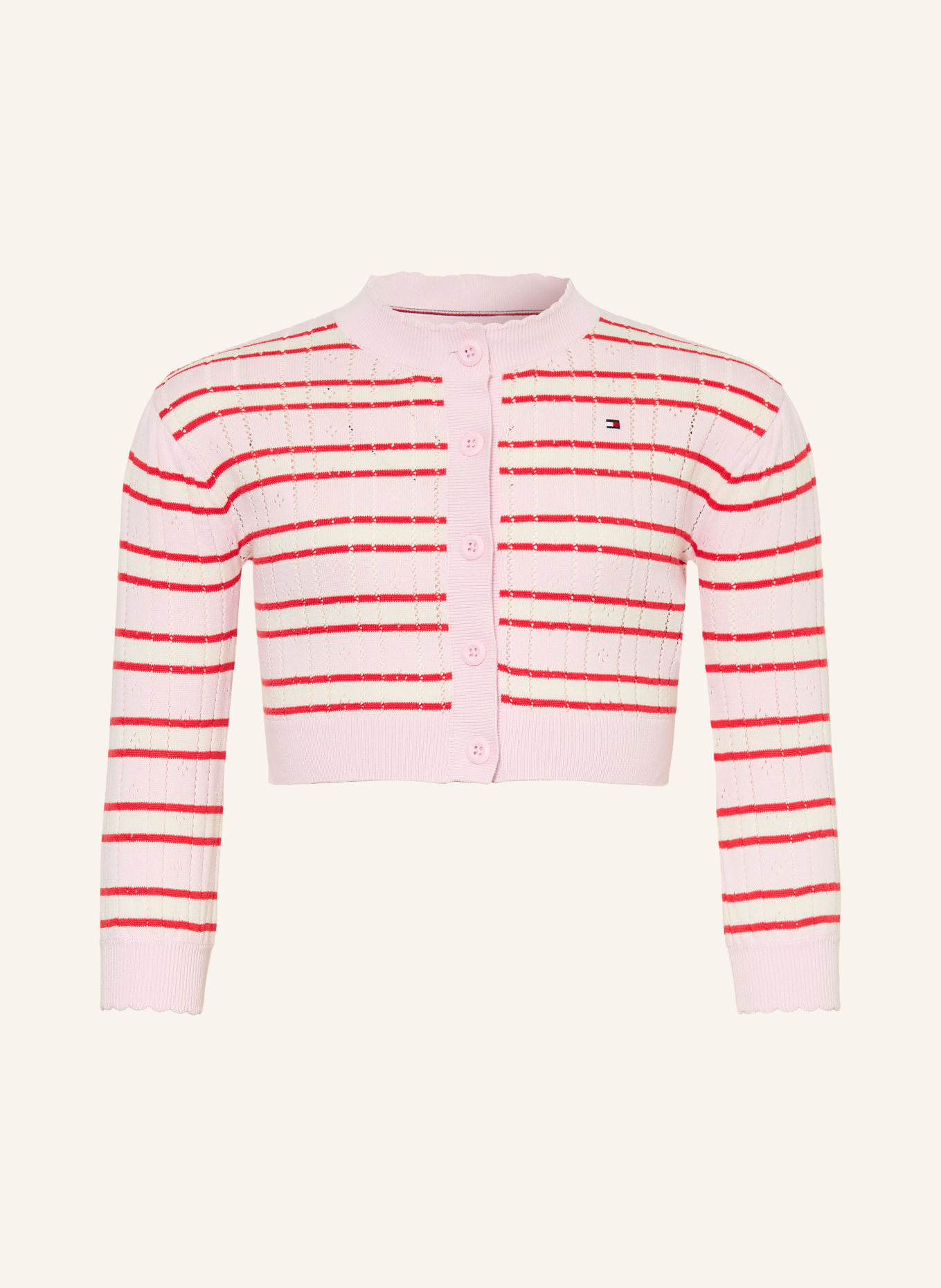 TOMMY HILFIGER Strickjacke: ROSA / ROT / WEISS