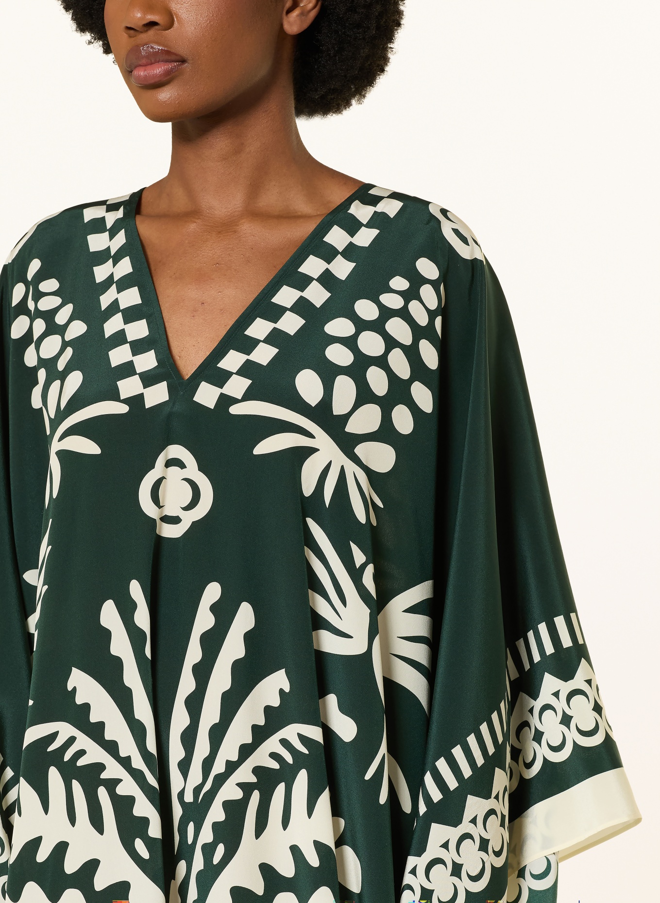 ERES Kaftan HOLI mit 3/4-Arm: DUNKELGRÜN / CREME