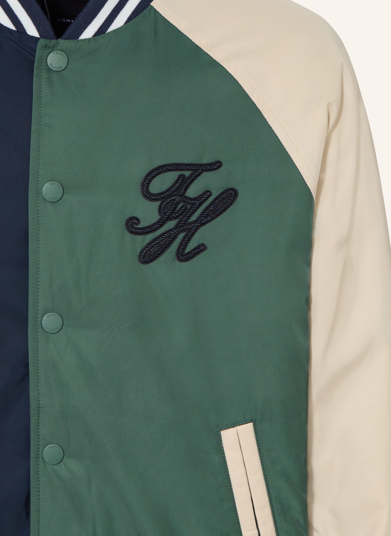 TOMMY HILFIGER college jacket: DARK BLUE / BEIGE / GREEN