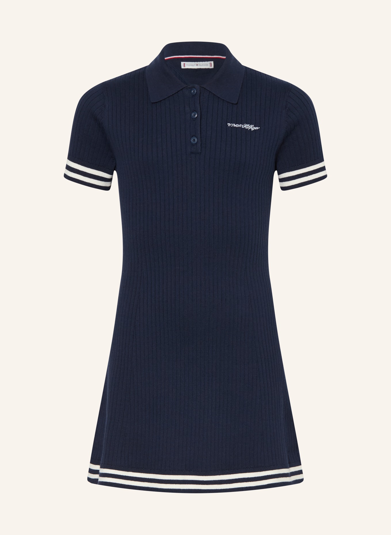 TOMMY HILFIGER Strick-Polokleid: DUNKELBLAU / WEISS