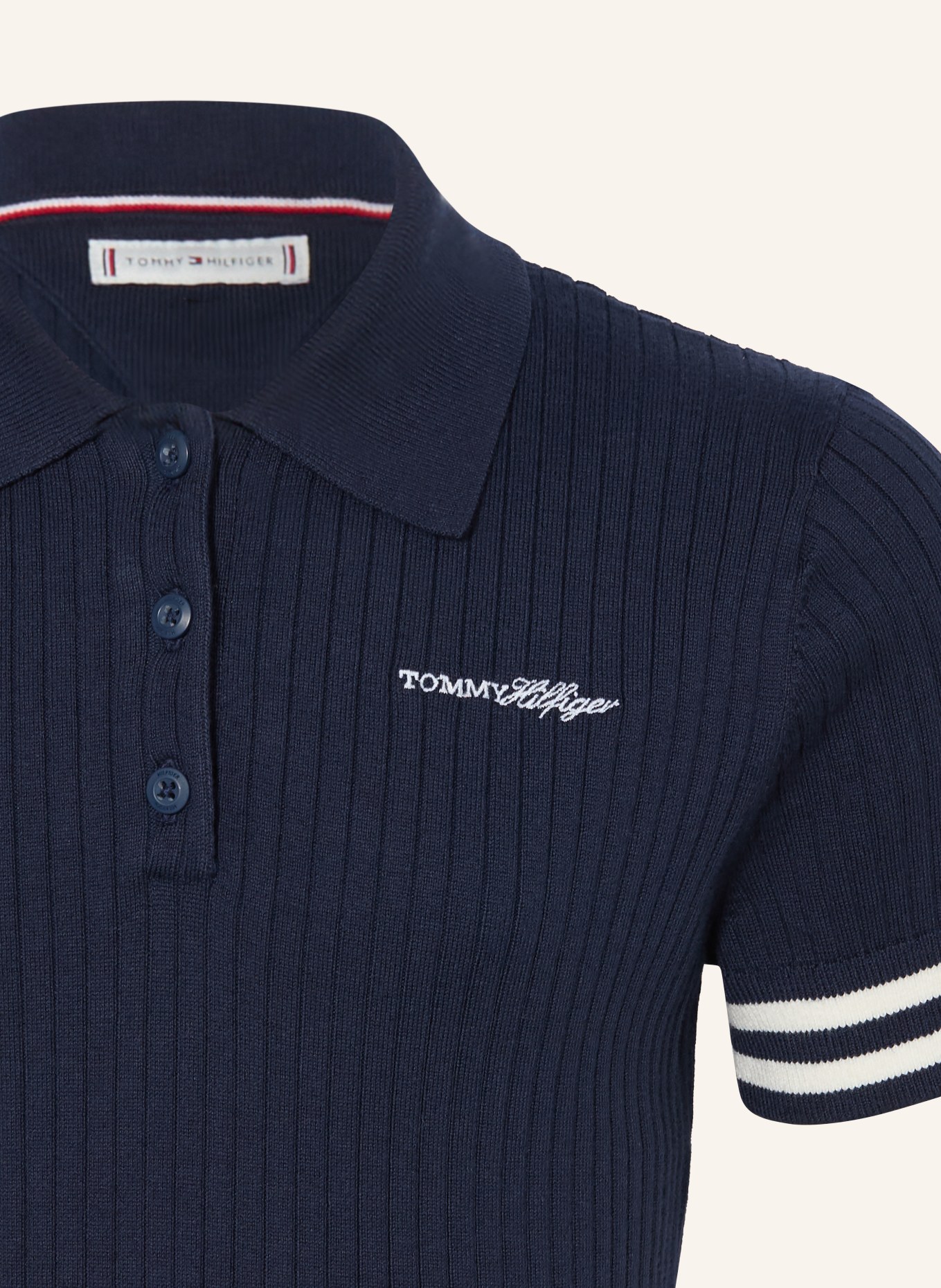 TOMMY HILFIGER Strick-Polokleid: DUNKELBLAU / WEISS