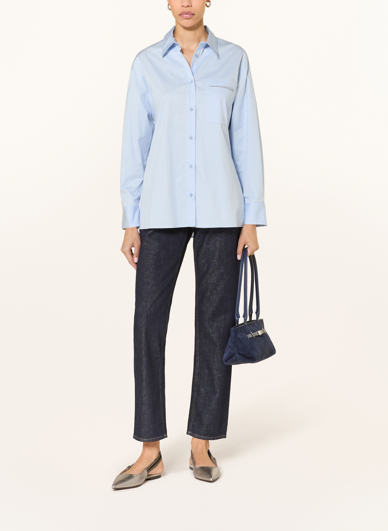 PESERICO Hemdbluse mit Schmucksteinen: HELLBLAU