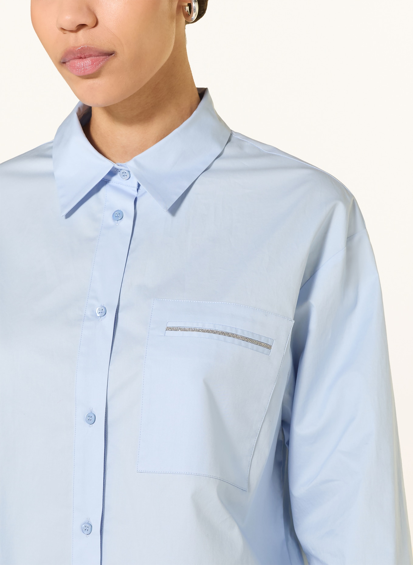 PESERICO Hemdbluse mit Schmucksteinen: HELLBLAU