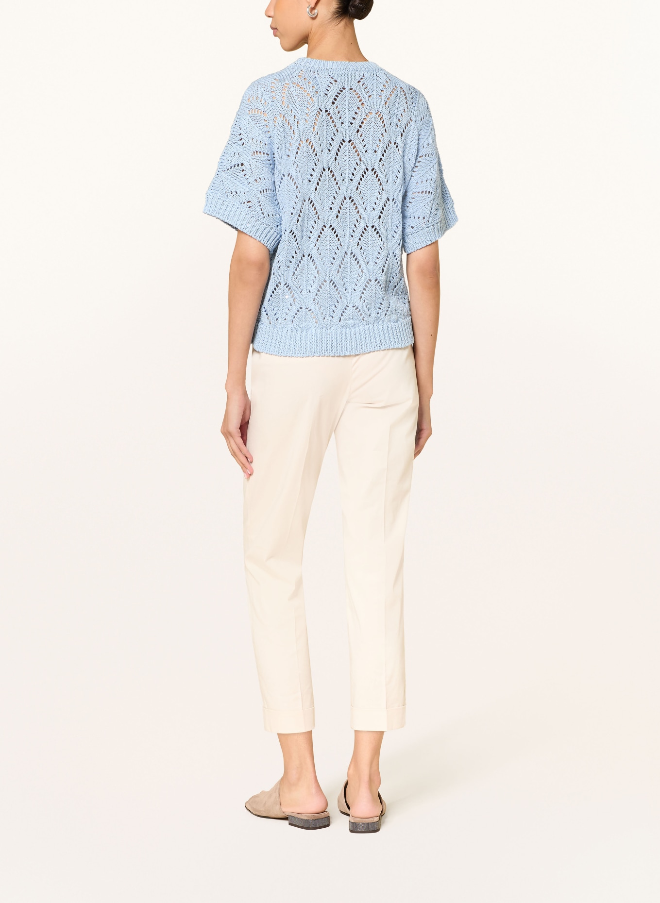 PESERICO T-shirt en maille avec paillettes: BLEU CLAIR