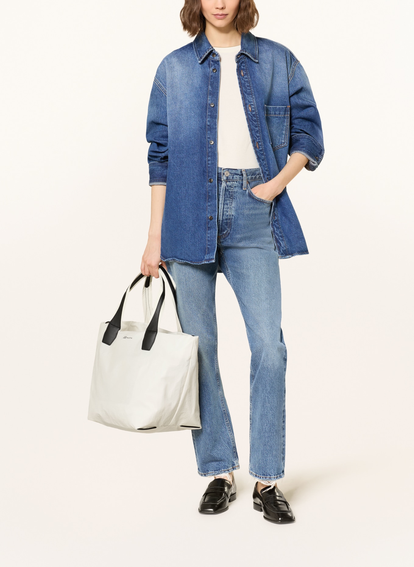 Vee Collective Shopper PORTER ESSENCE MEDIUM mit Pouch: ECRU / SCHWARZ