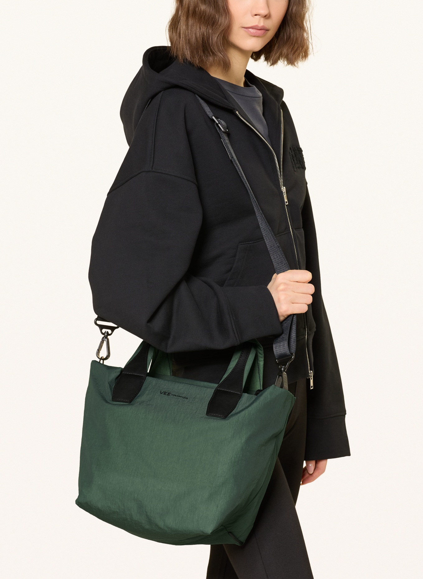 Vee Collective PORTER ESSENCE SMALL shopper with pouch: DARK GREEN / BLACK