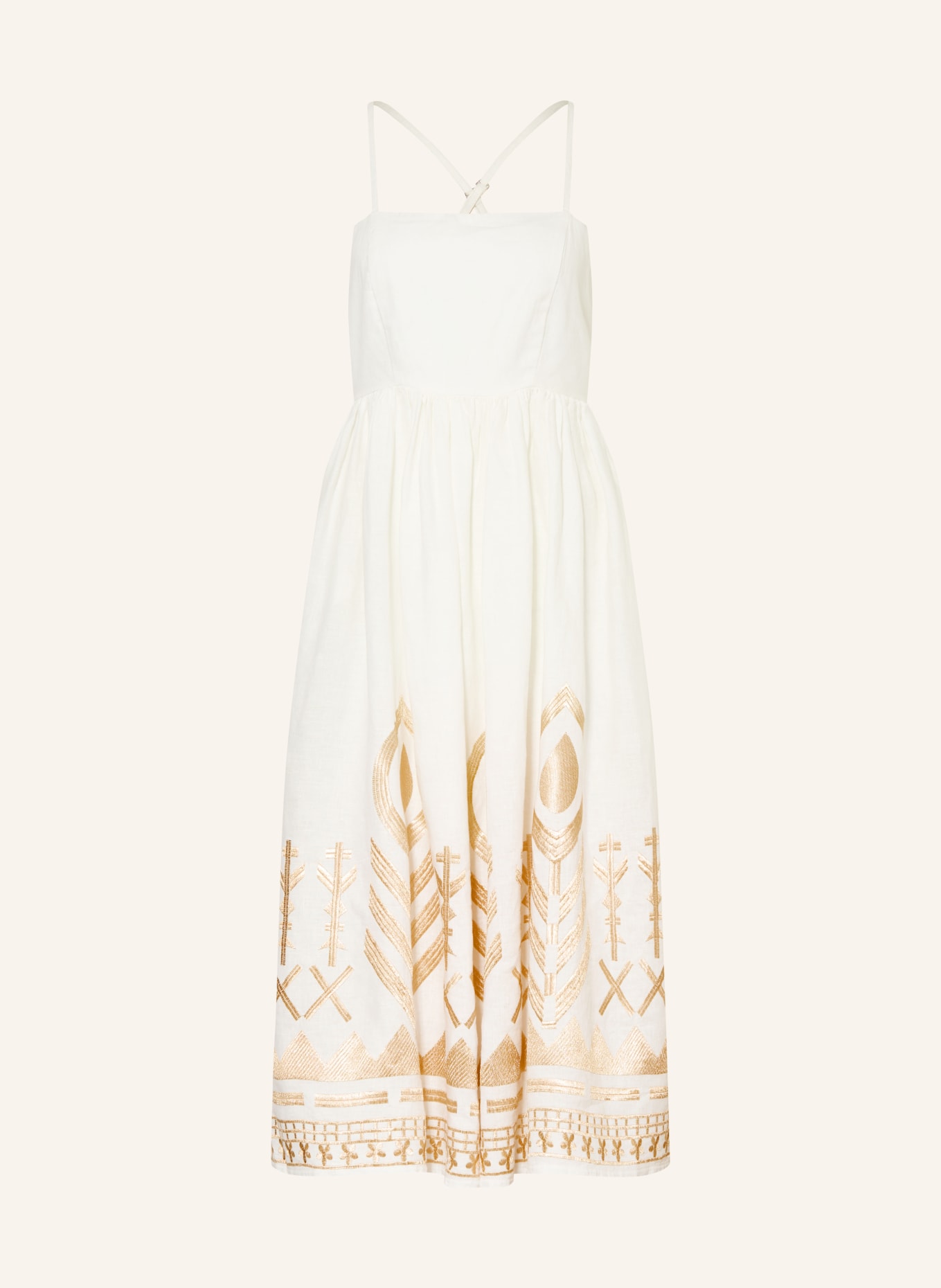 Greek Archaic Kori FEATHER linen beach dress with glitter thread: WHITE / GOLD