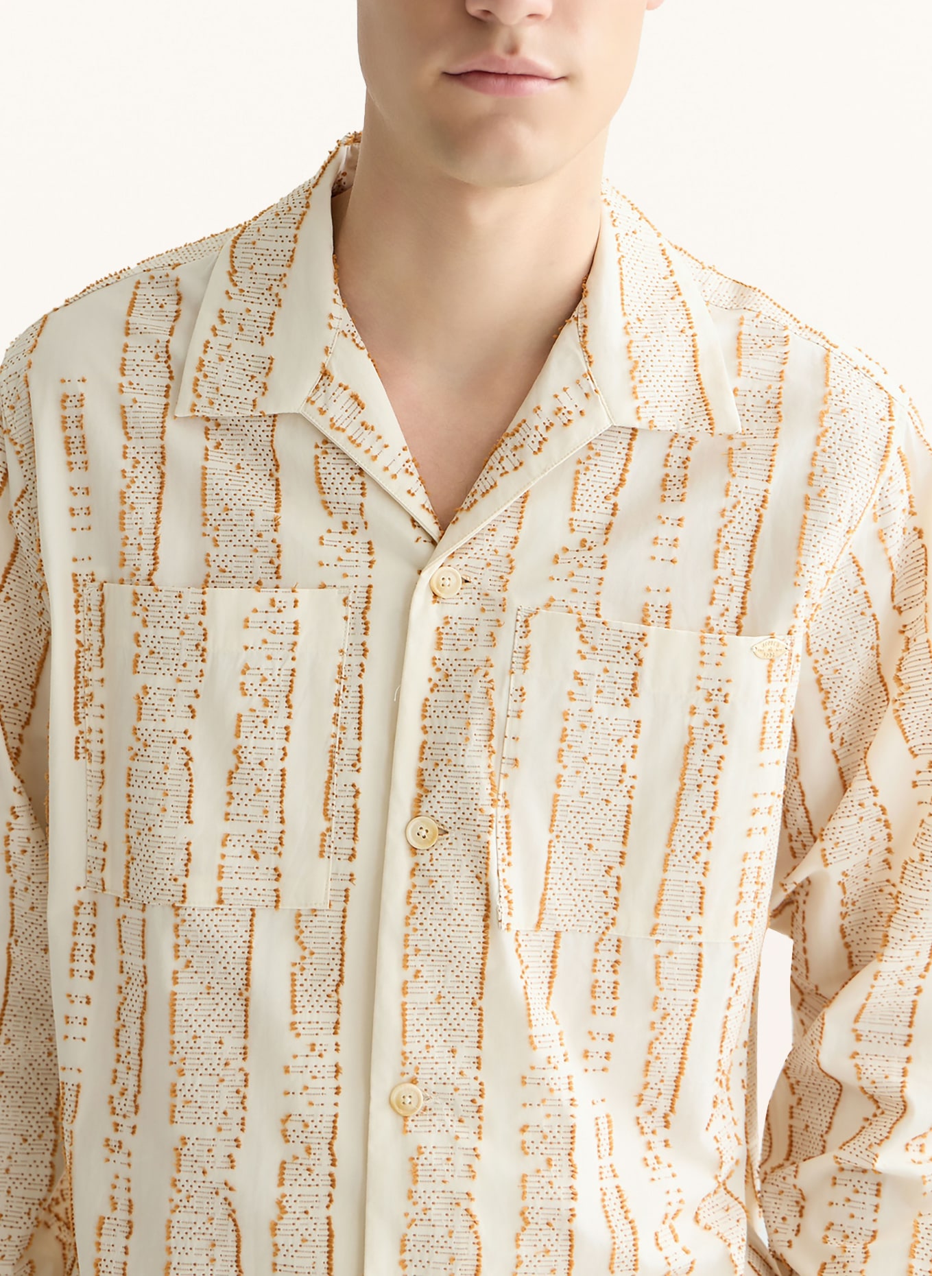 SCOTCH & SODA Chemise coupe décontractée: COGNAC / BLANC