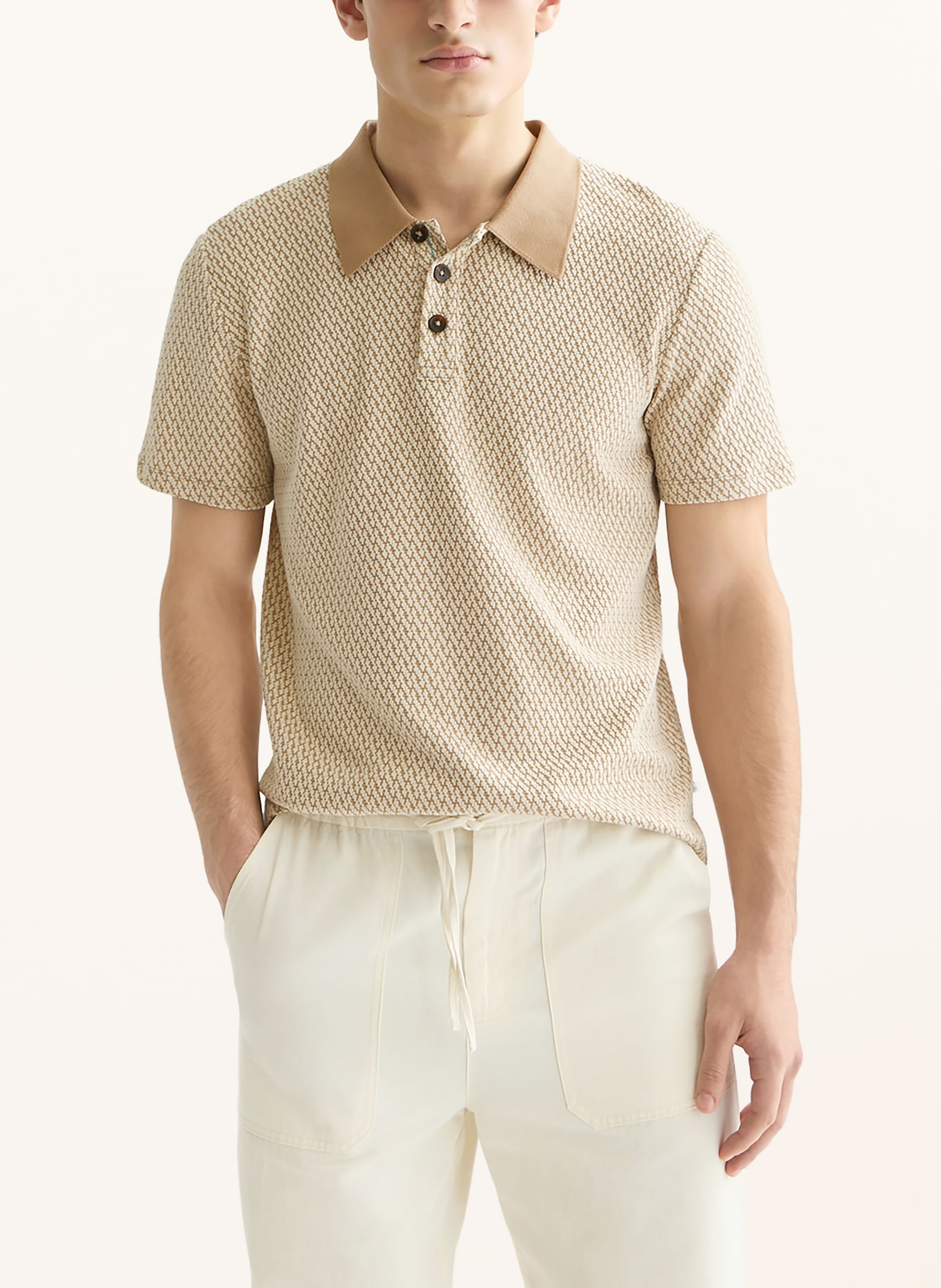 SCOTCH & SODA Jacquard-Poloshirt Relaxed Fit: BEIGE / CREME