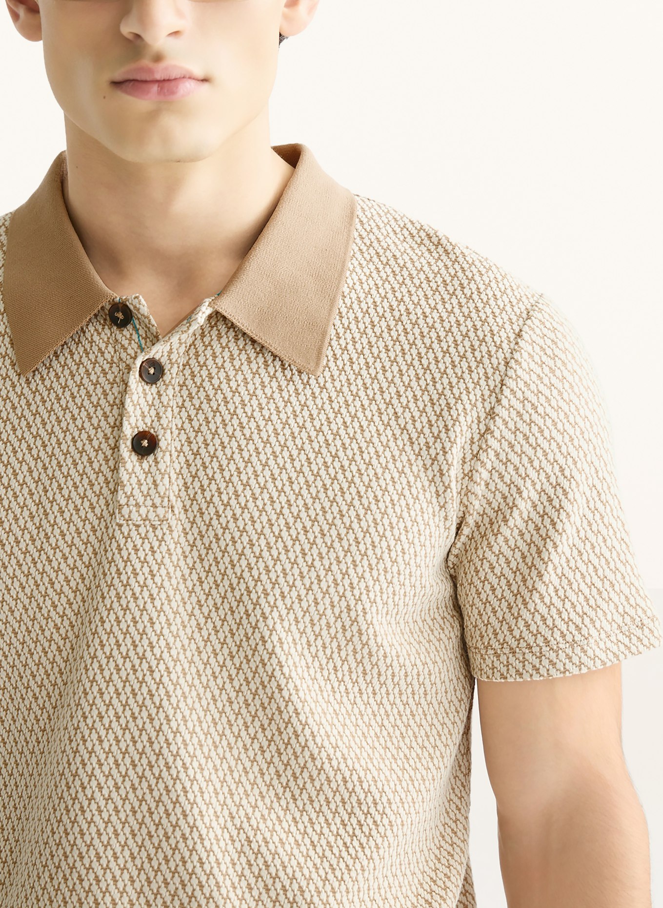 SCOTCH & SODA Jacquard-Poloshirt Relaxed Fit: BEIGE / CREME