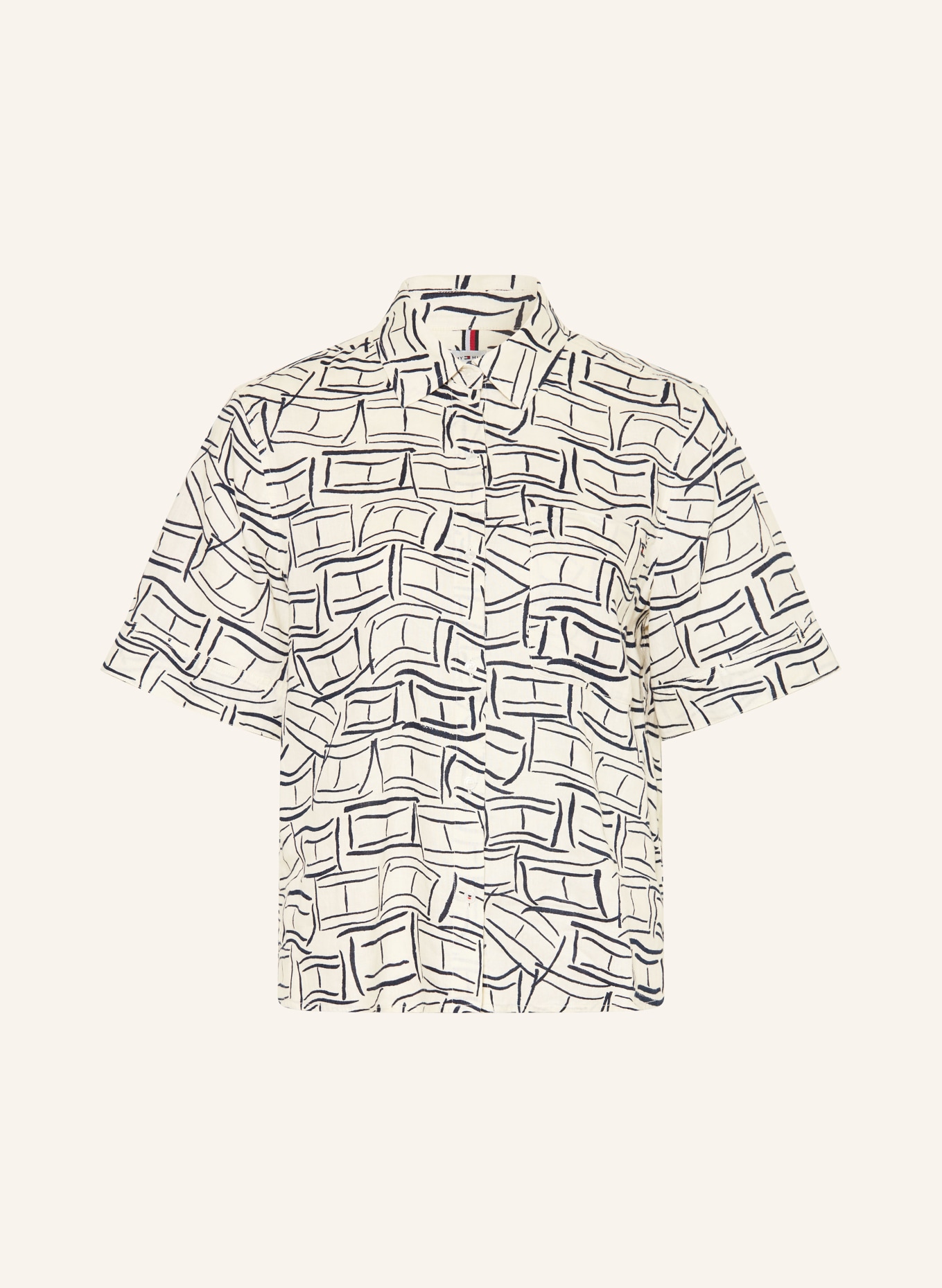 TOMMY HILFIGER Linen shirt blouse: CREAM / DARK BLUE