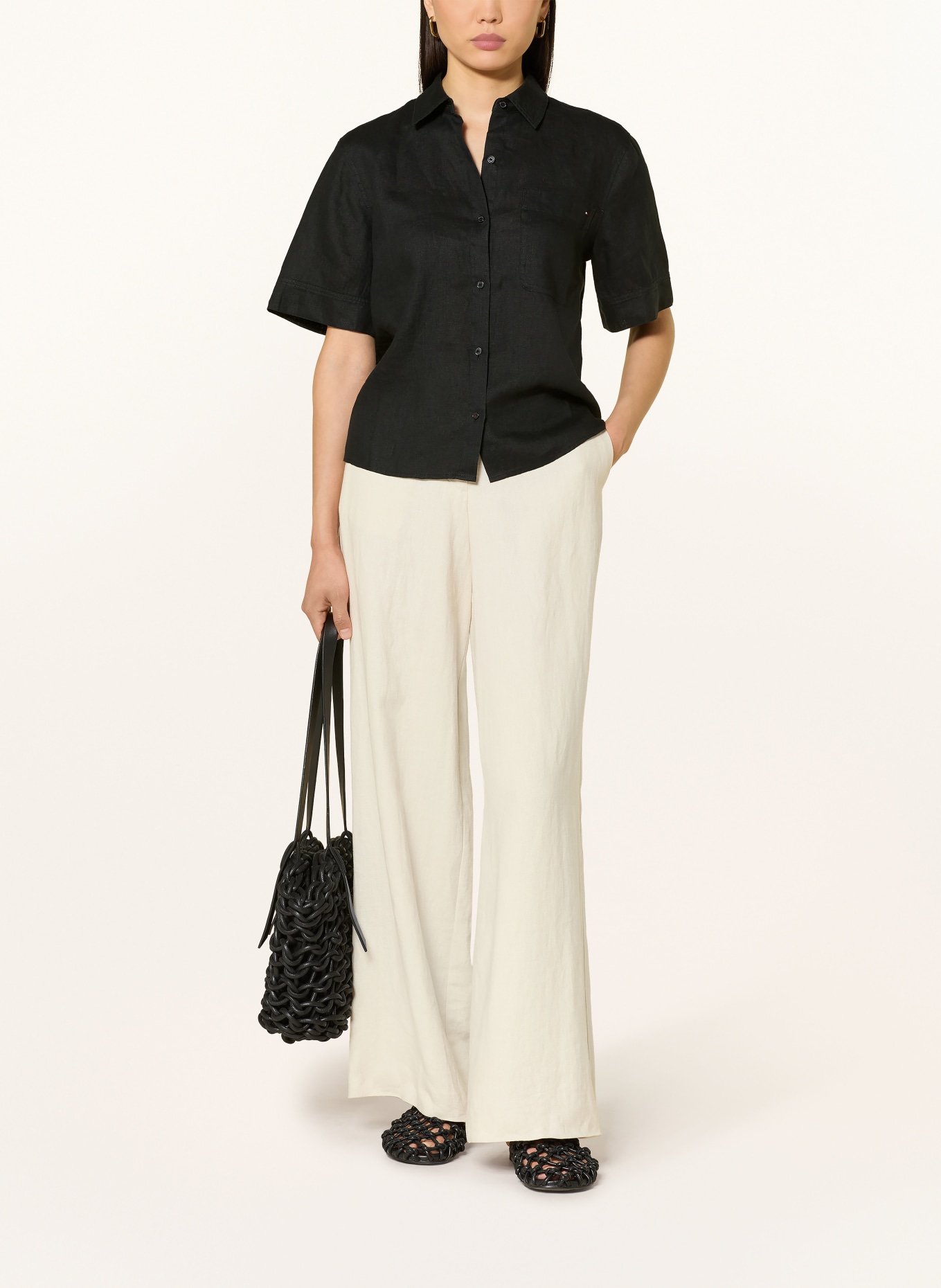 TOMMY HILFIGER Linen shirt blouse: BLACK