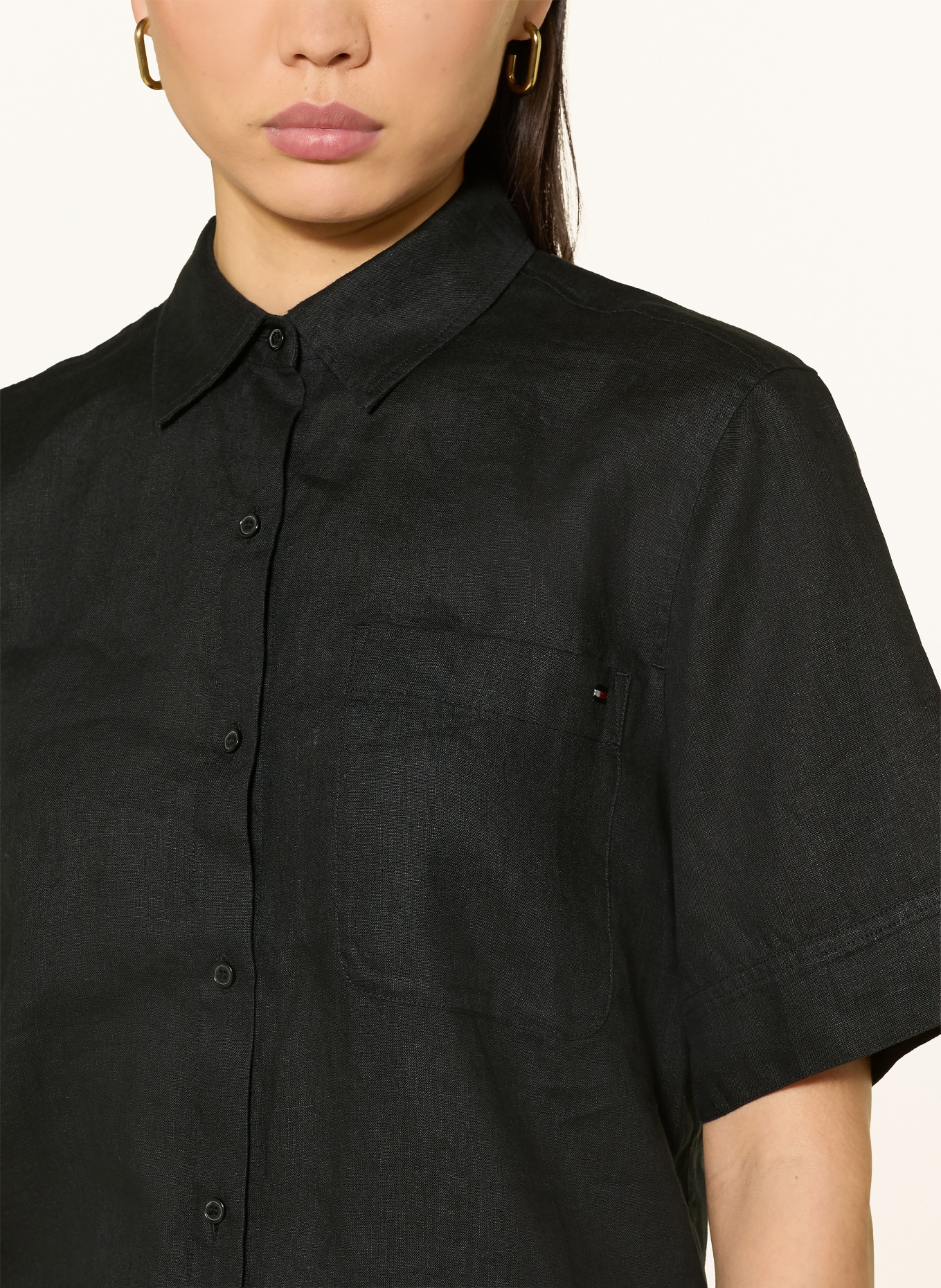 TOMMY HILFIGER Linen shirt blouse: BLACK