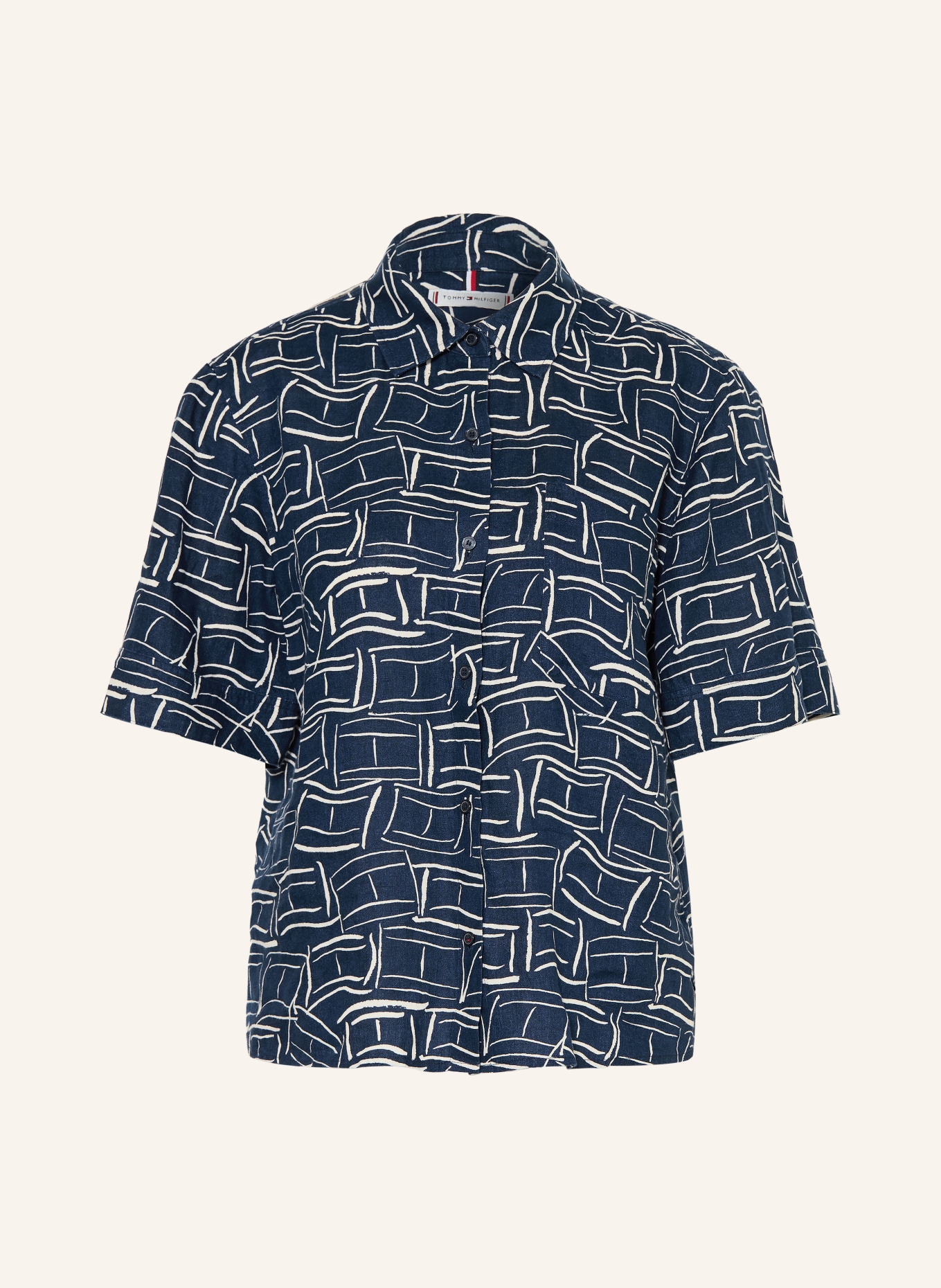 TOMMY HILFIGER Hemdbluse aus Leinen: BLAU / CREME