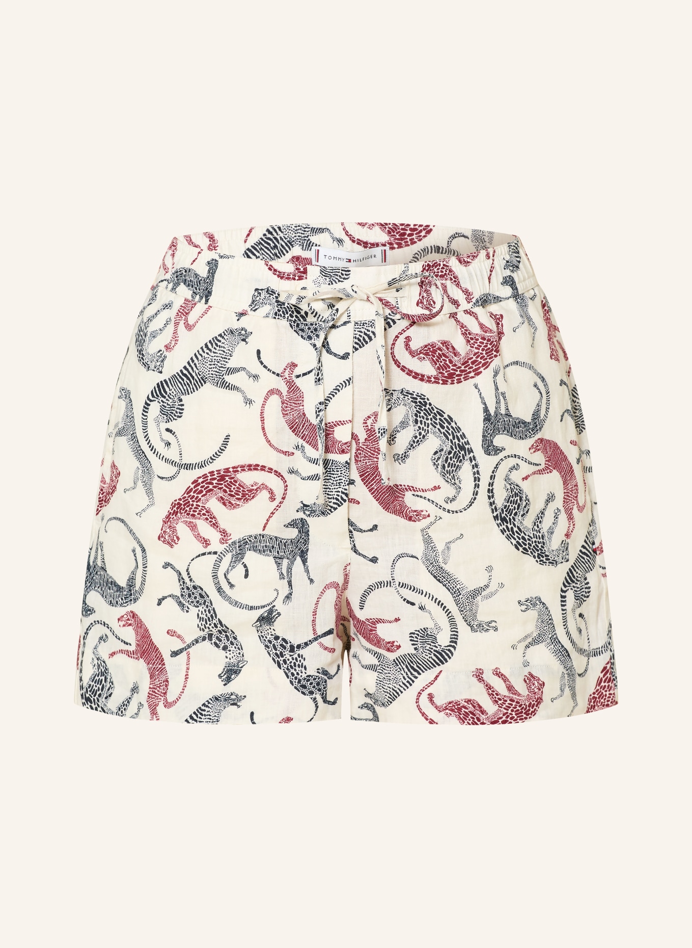 TOMMY HILFIGER linen shorts: ECRU / DARK RED / BLACK