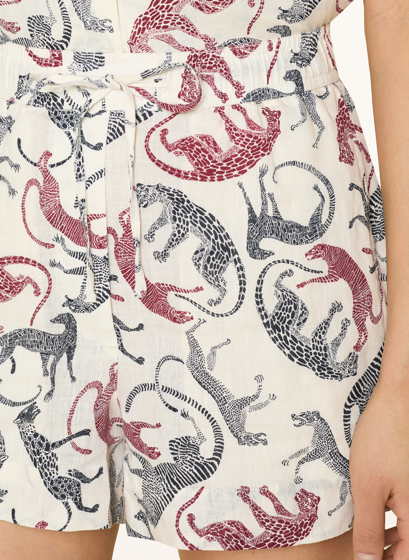 TOMMY HILFIGER linen shorts: ECRU / DARK RED / BLACK