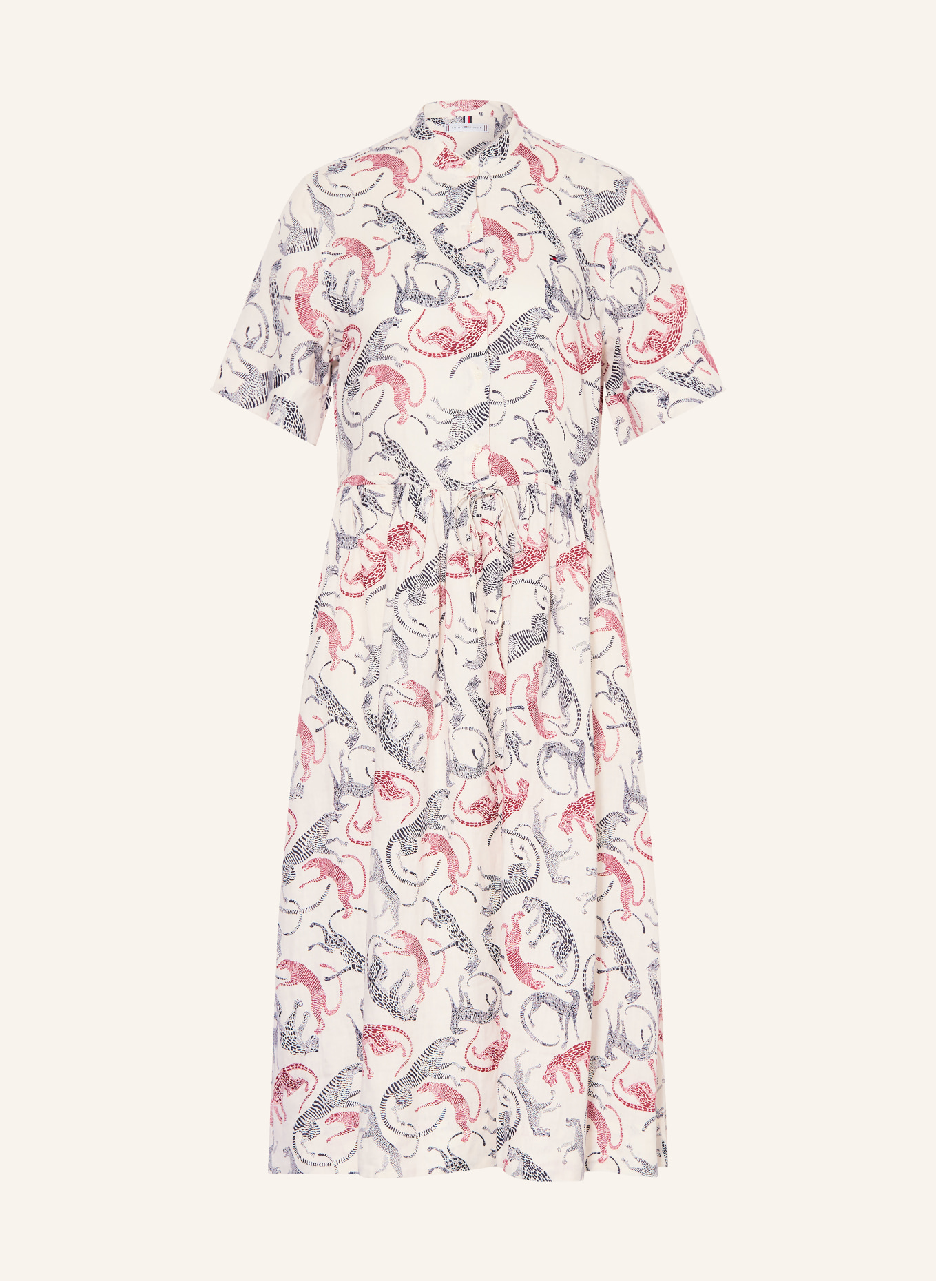 TOMMY HILFIGER linen dress: ECRU / DARK RED / DARK BLUE