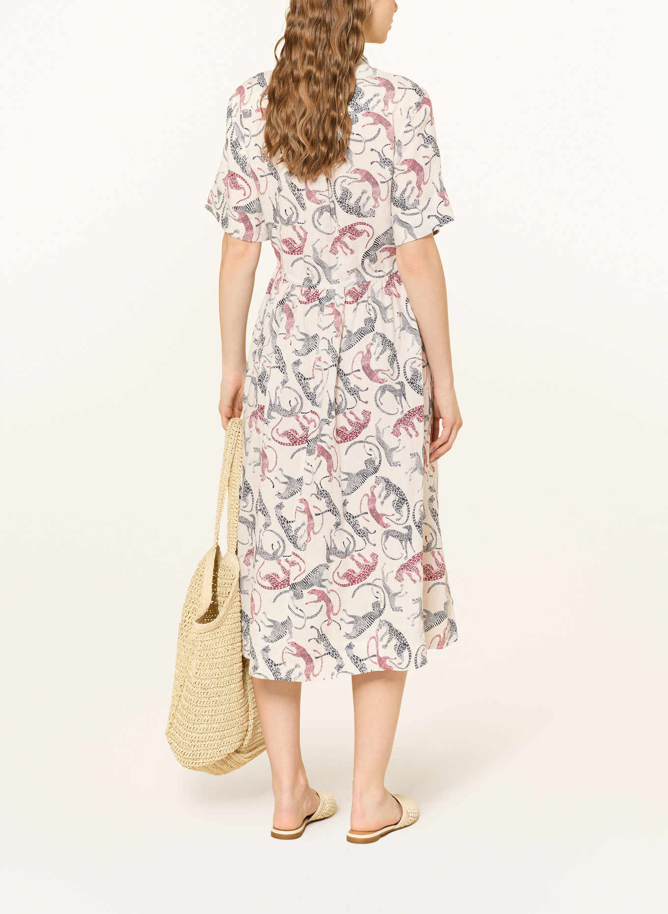 TOMMY HILFIGER linen dress: ECRU / DARK RED / DARK BLUE