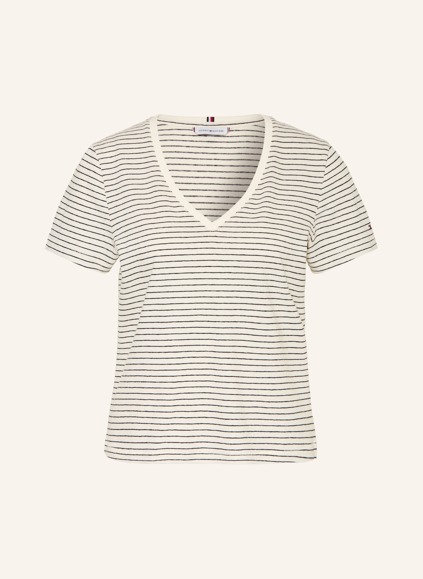 TOMMY HILFIGER T-Shirt mit Leinen: ECRU / SCHWARZ