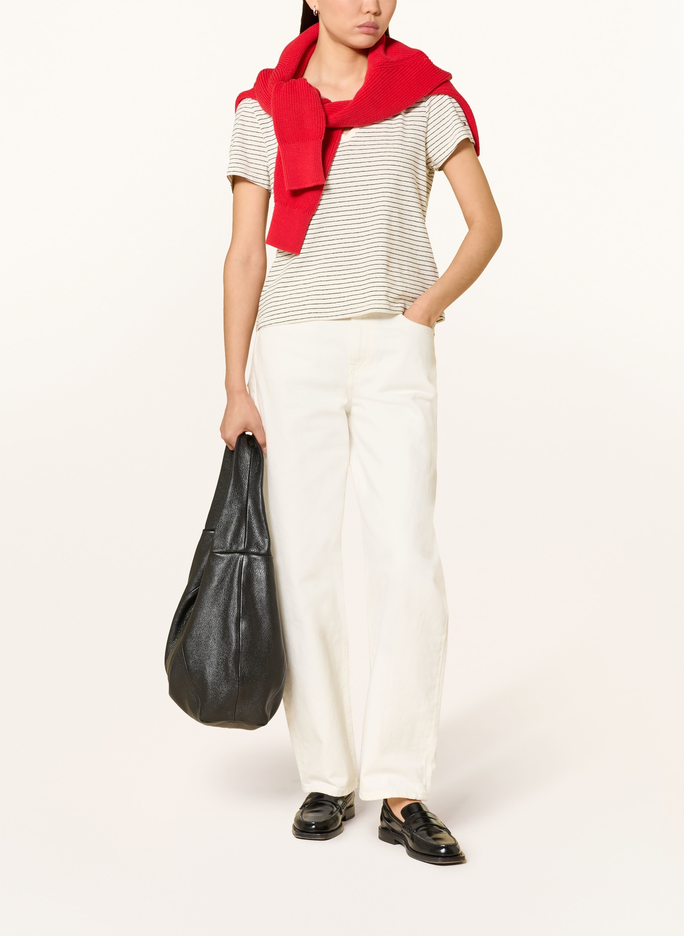 TOMMY HILFIGER T-Shirt mit Leinen: ECRU / SCHWARZ