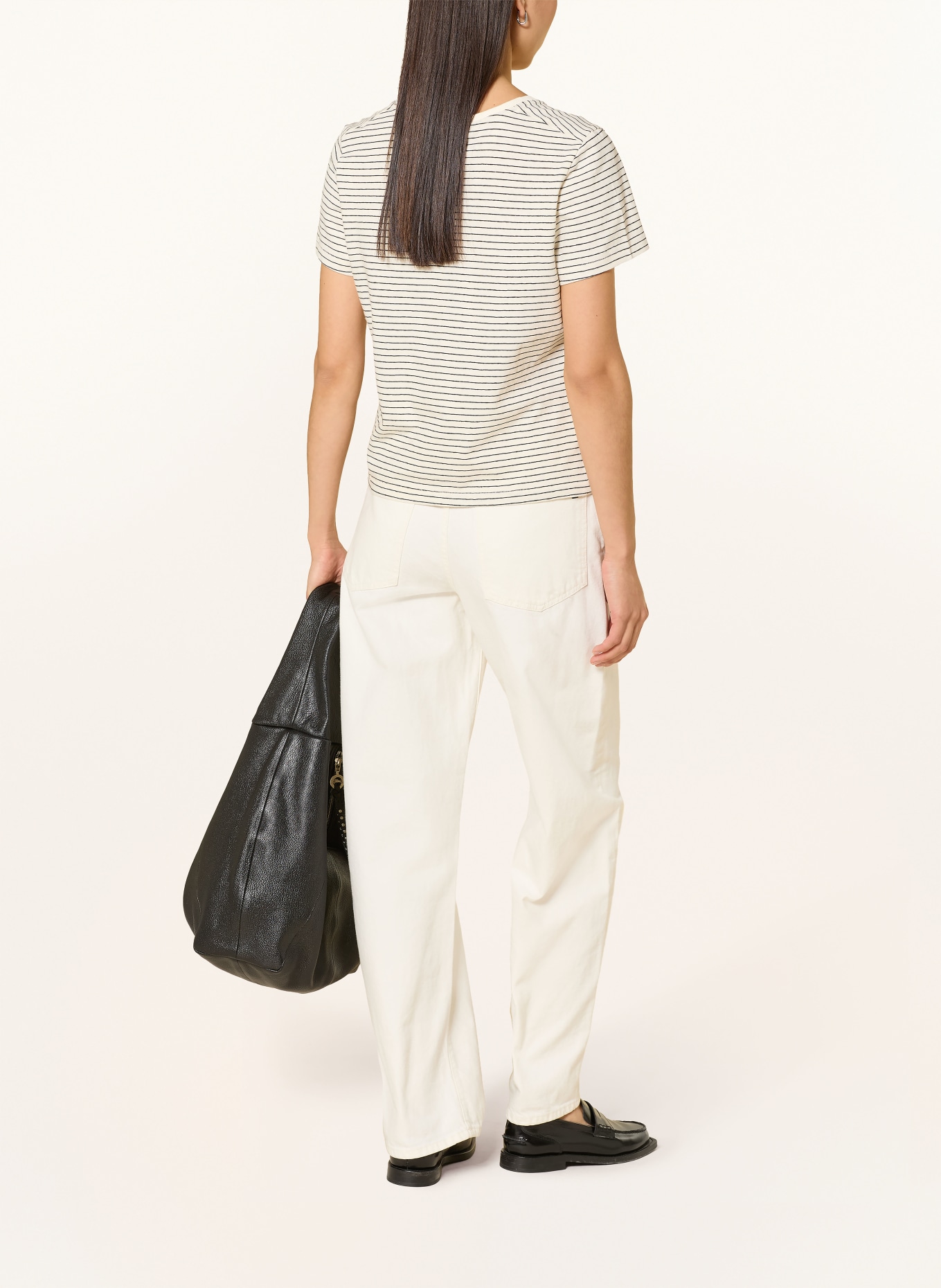 TOMMY HILFIGER T-Shirt mit Leinen: ECRU / SCHWARZ