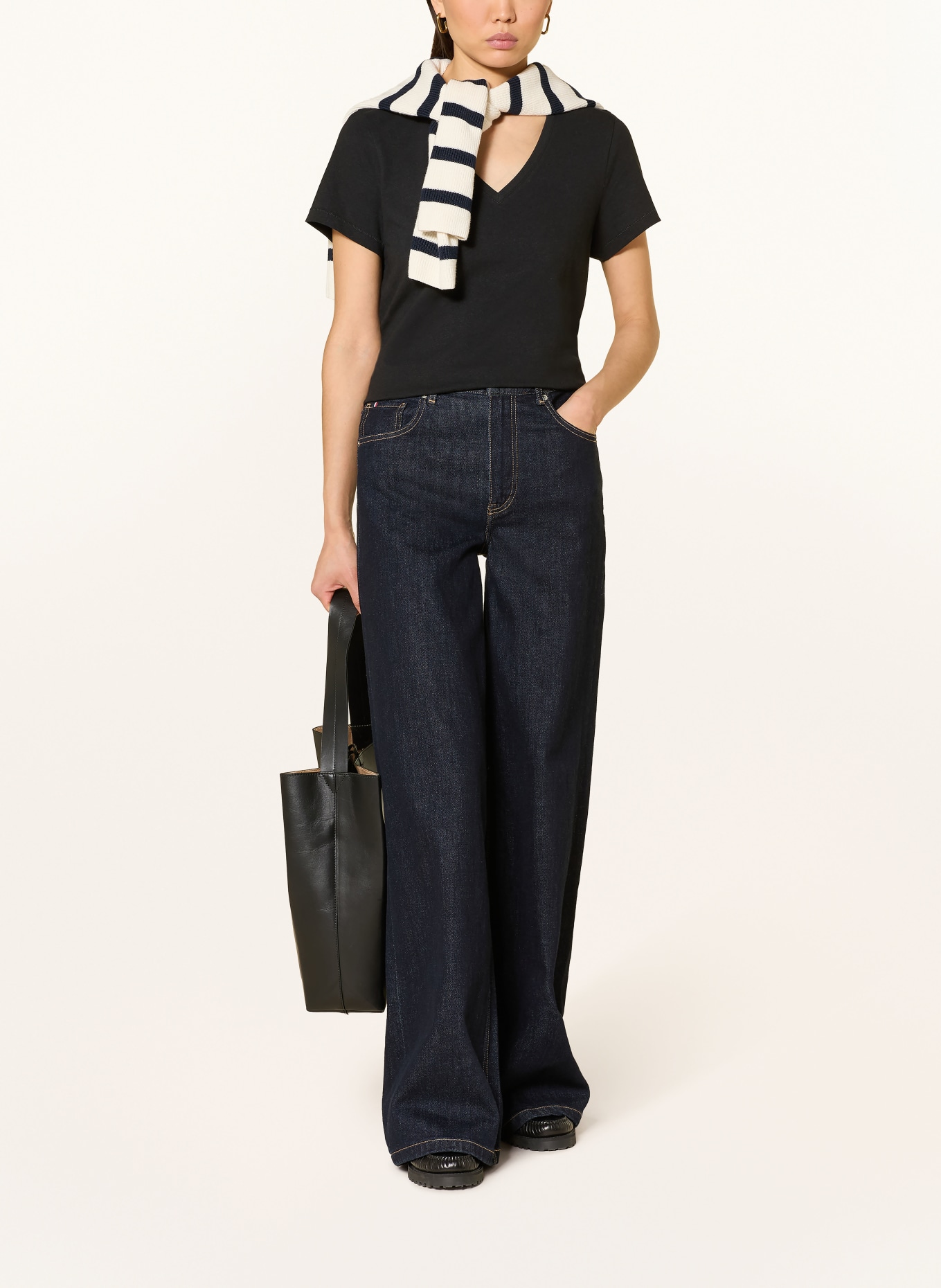 TOMMY HILFIGER T-shirt with linen: BLACK