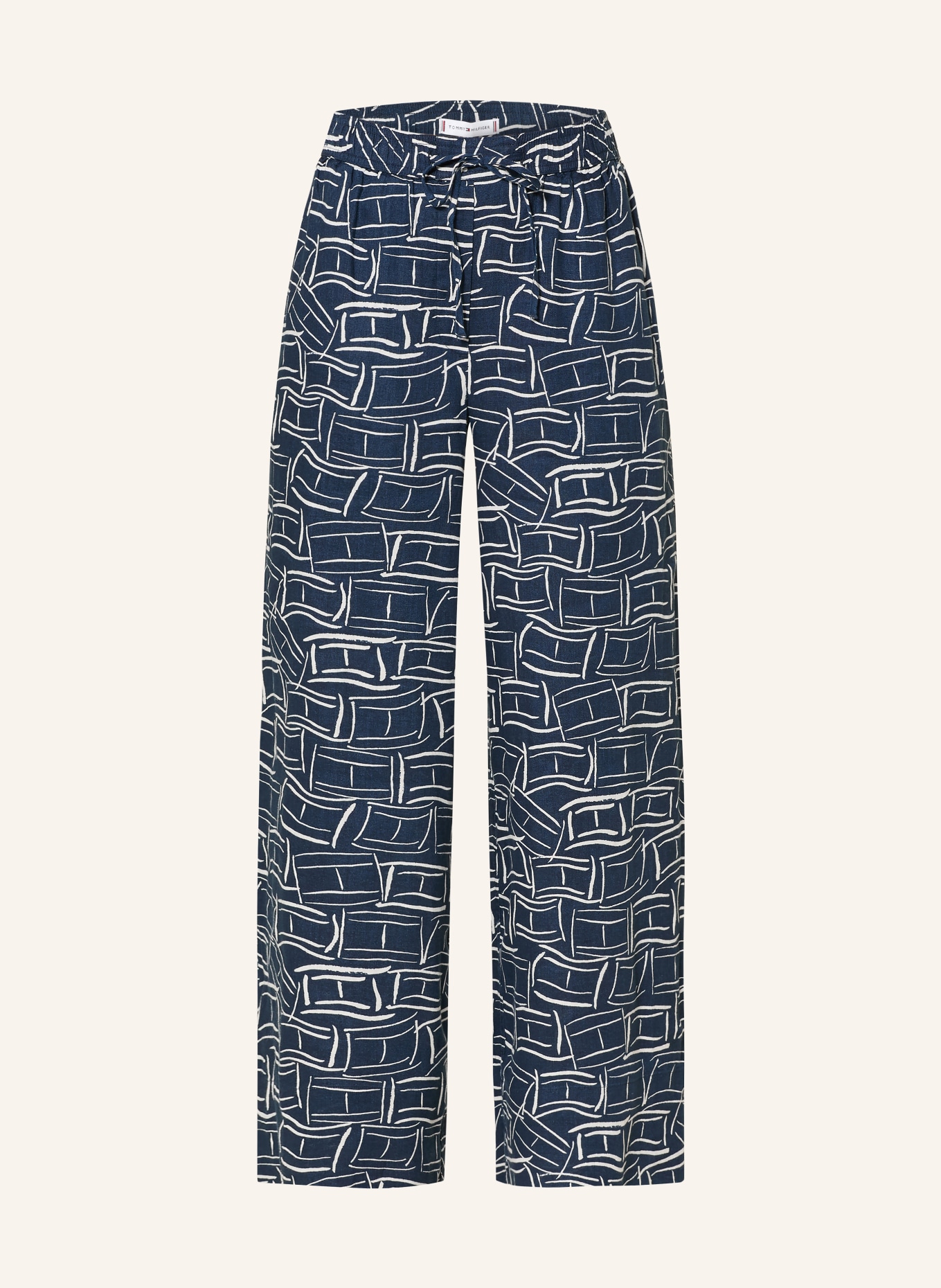 TOMMY HILFIGER Leinenhose: DUNKELBLAU / WEISS