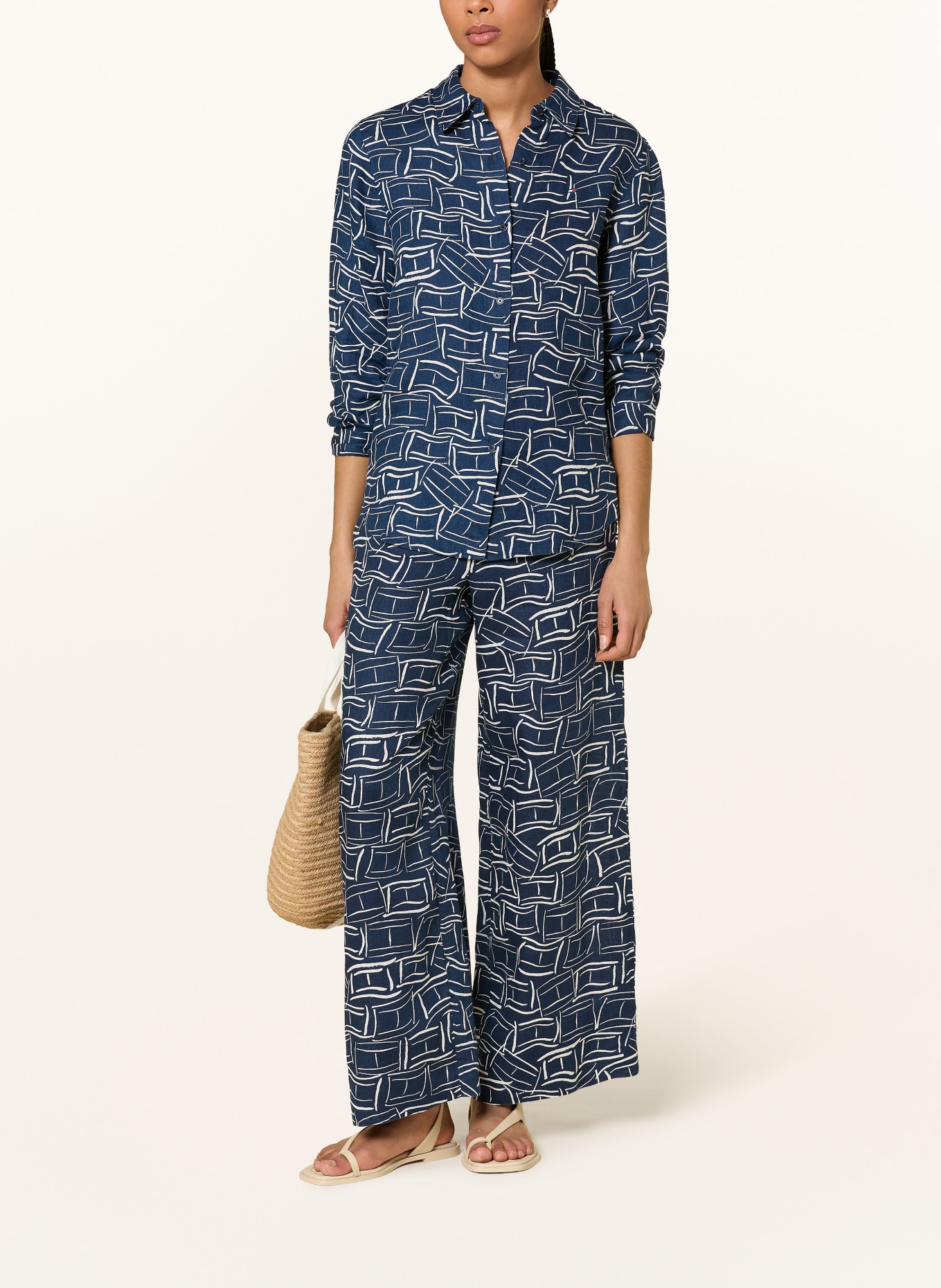 TOMMY HILFIGER Leinenhose: DUNKELBLAU / WEISS