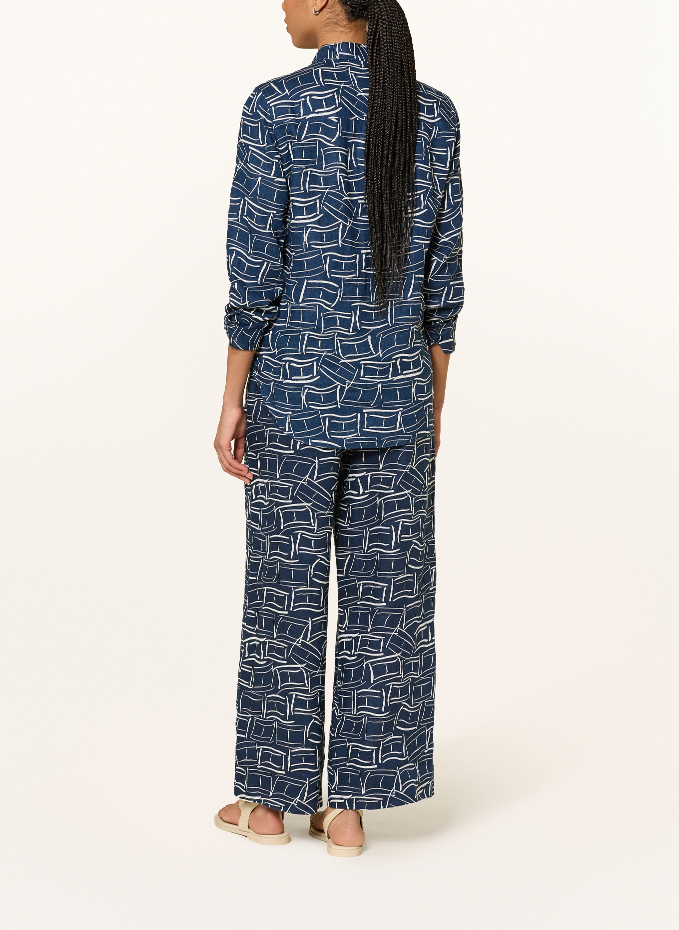 TOMMY HILFIGER Leinenhose: DUNKELBLAU / WEISS