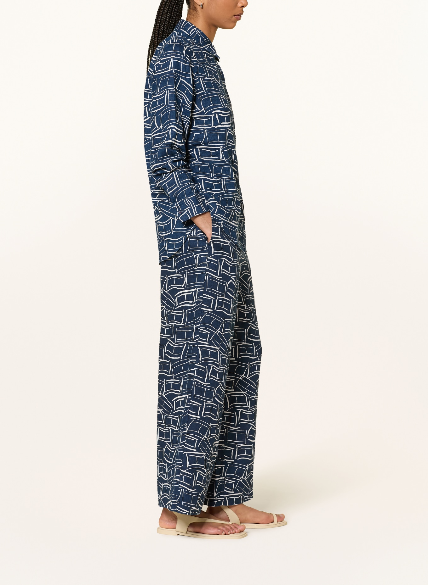 TOMMY HILFIGER Leinenhose: DUNKELBLAU / WEISS