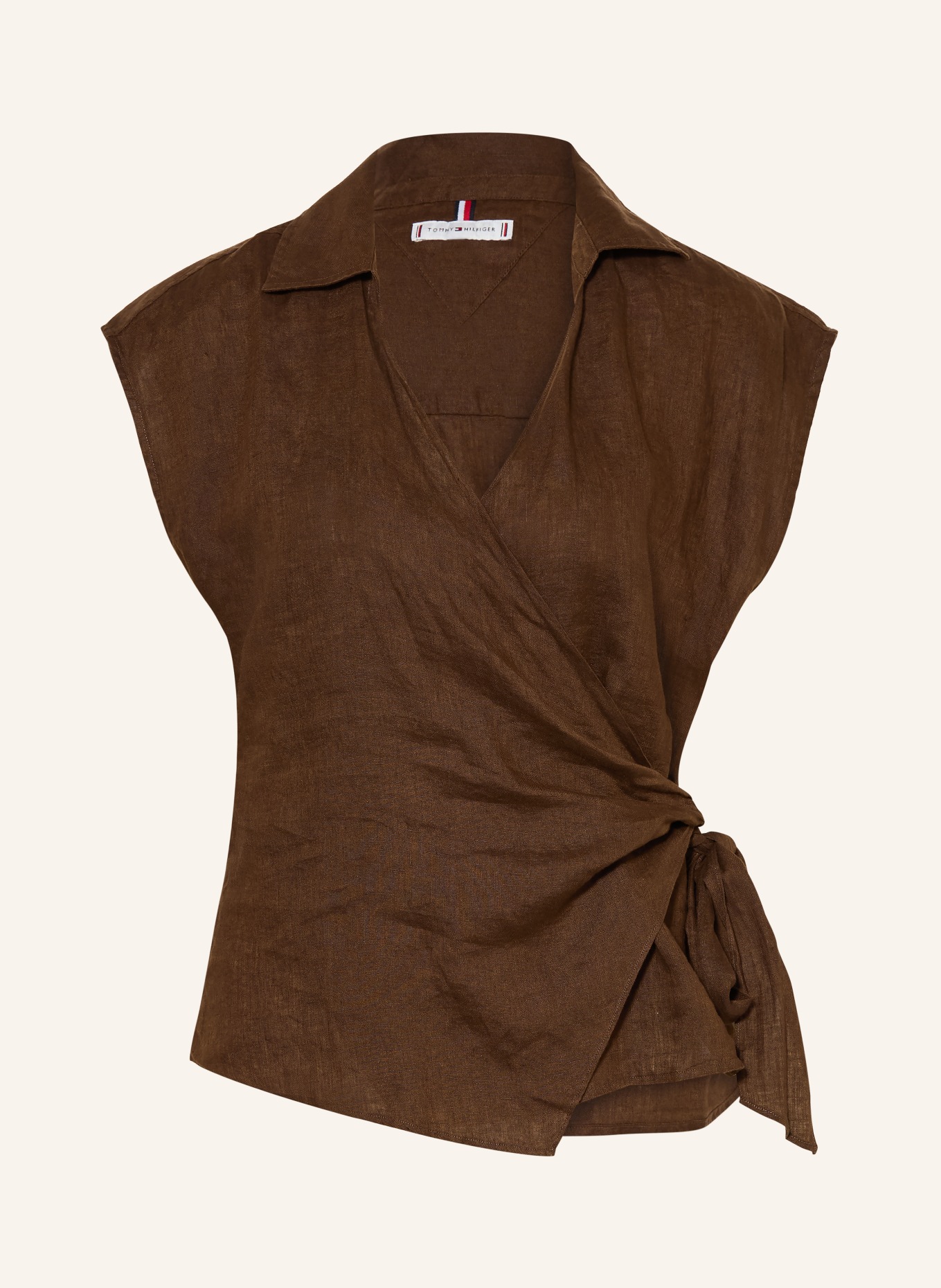 TOMMY HILFIGER Wickeltop aus Leinen: DUNKELBRAUN
