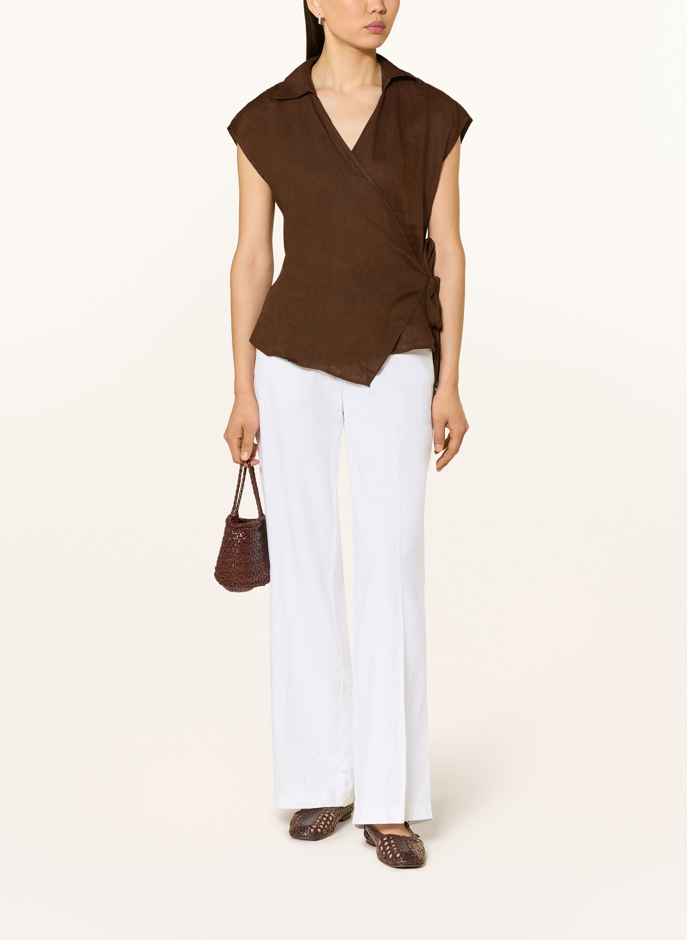 TOMMY HILFIGER Wickeltop aus Leinen: DUNKELBRAUN