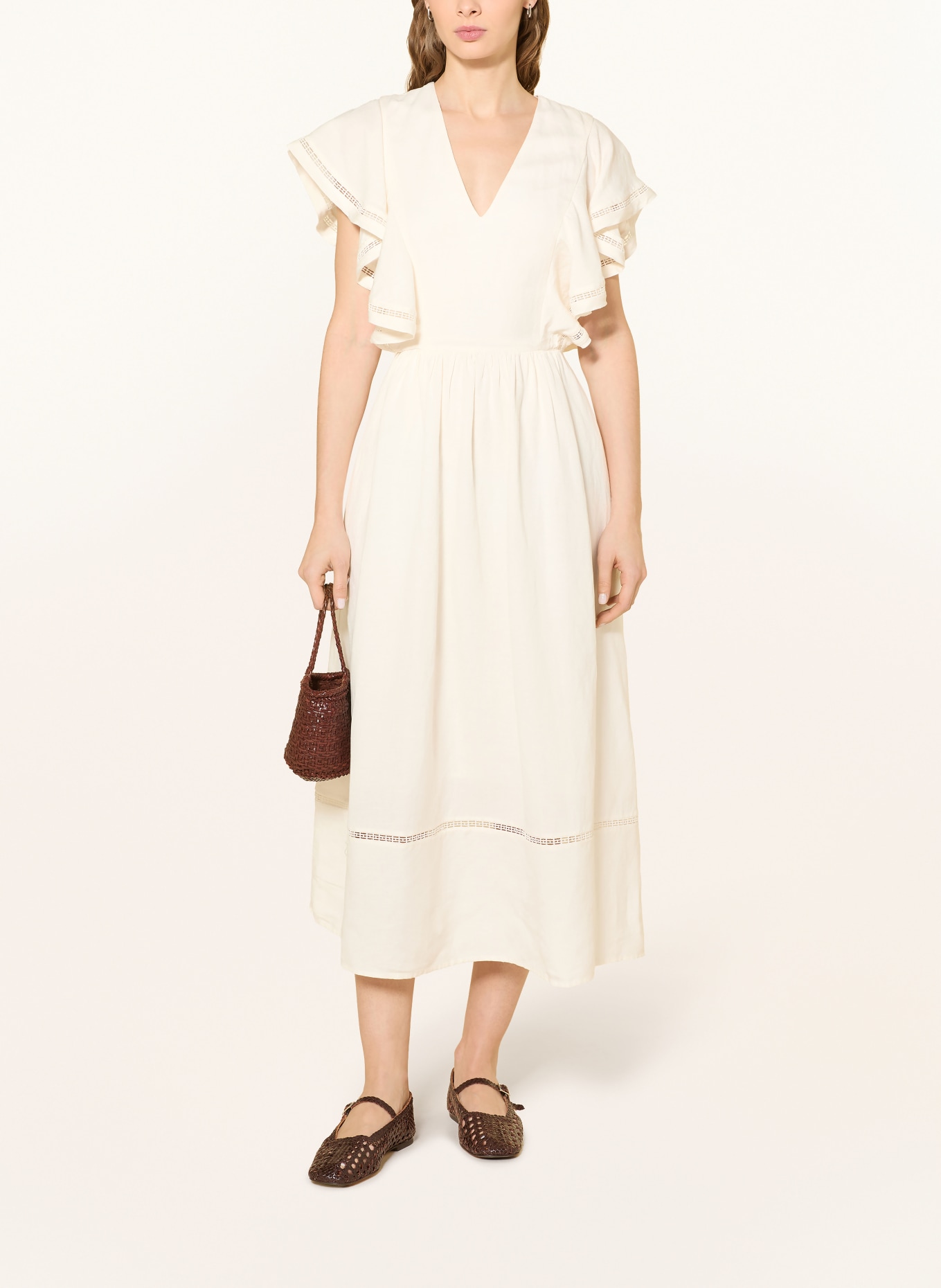 TOMMY HILFIGER Kleid mit Leinen und Volants: ECRU