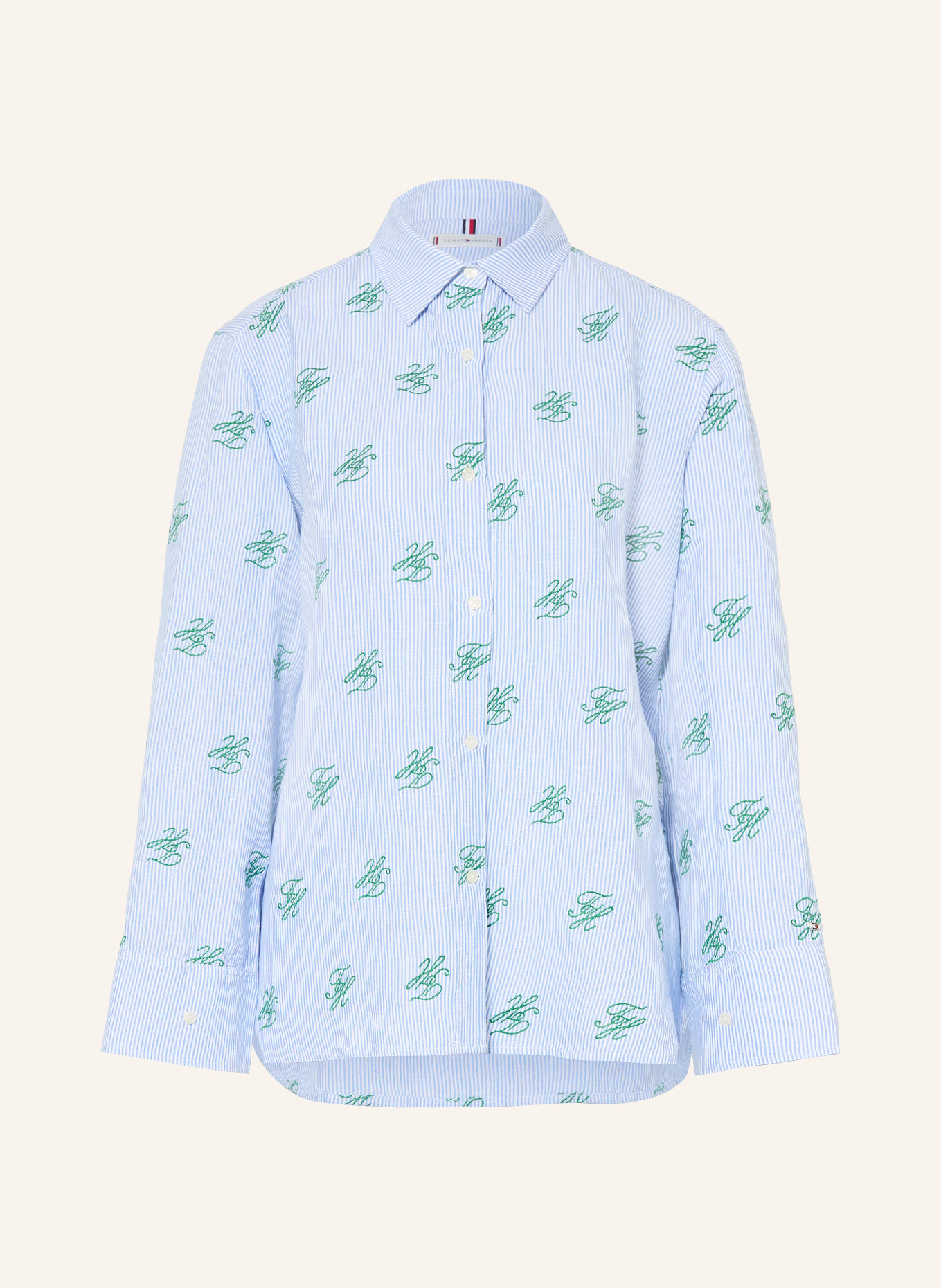 TOMMY HILFIGER Overhemdblouse met linnen: LICHTBLAUW / GROEN / WIT