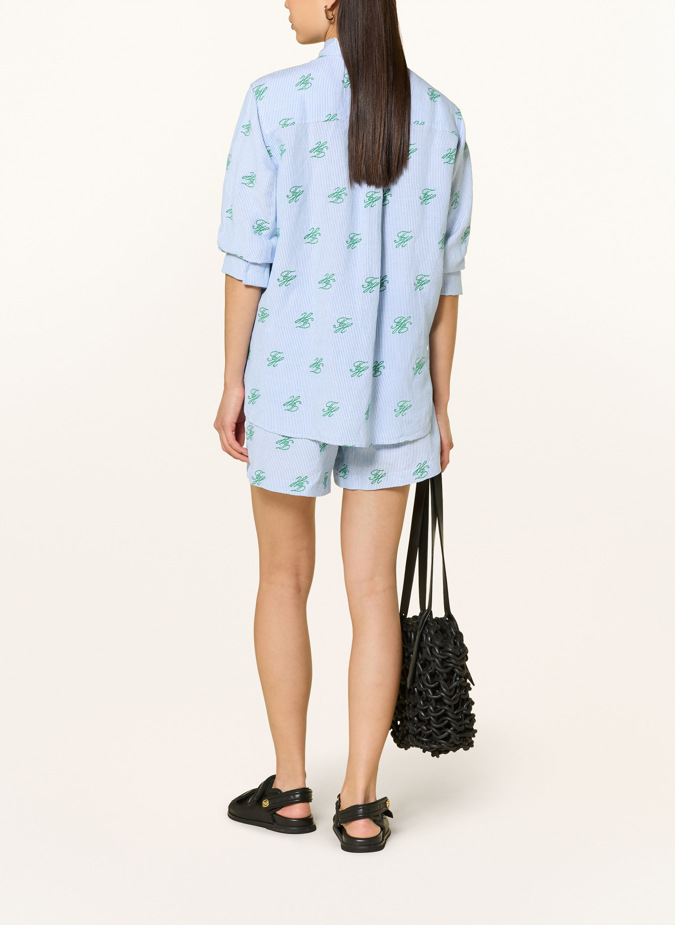 TOMMY HILFIGER Overhemdblouse met linnen: LICHTBLAUW / GROEN / WIT