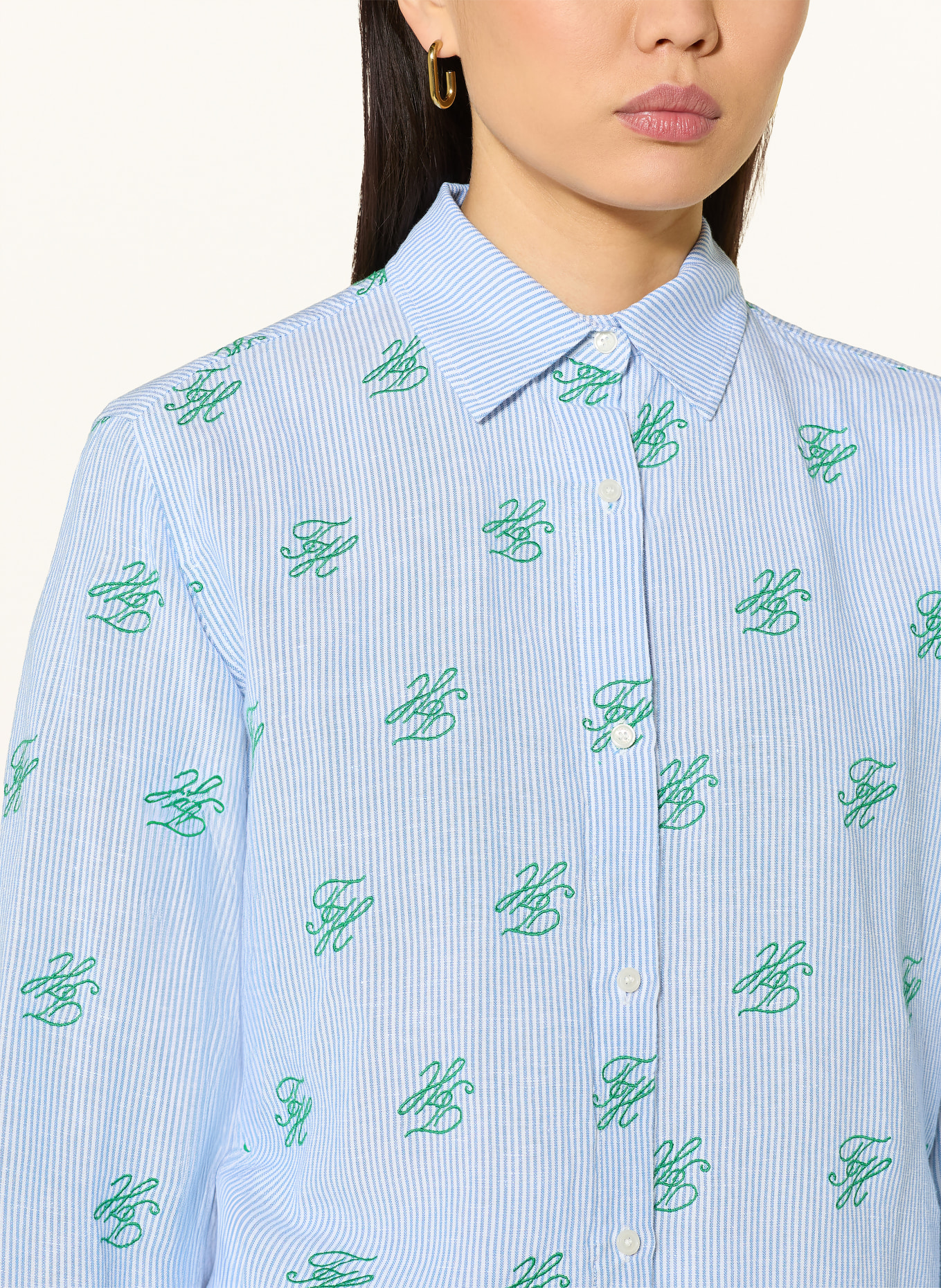 TOMMY HILFIGER Overhemdblouse met linnen: LICHTBLAUW / GROEN / WIT