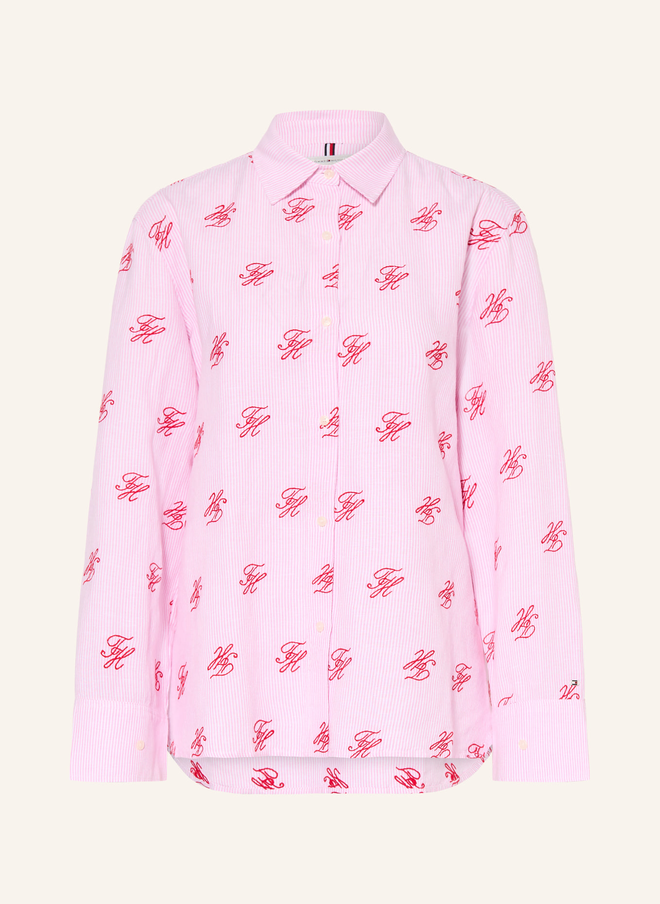 TOMMY HILFIGER Overhemdblouse met linnen: ROZE / DONKERROOD / WIT