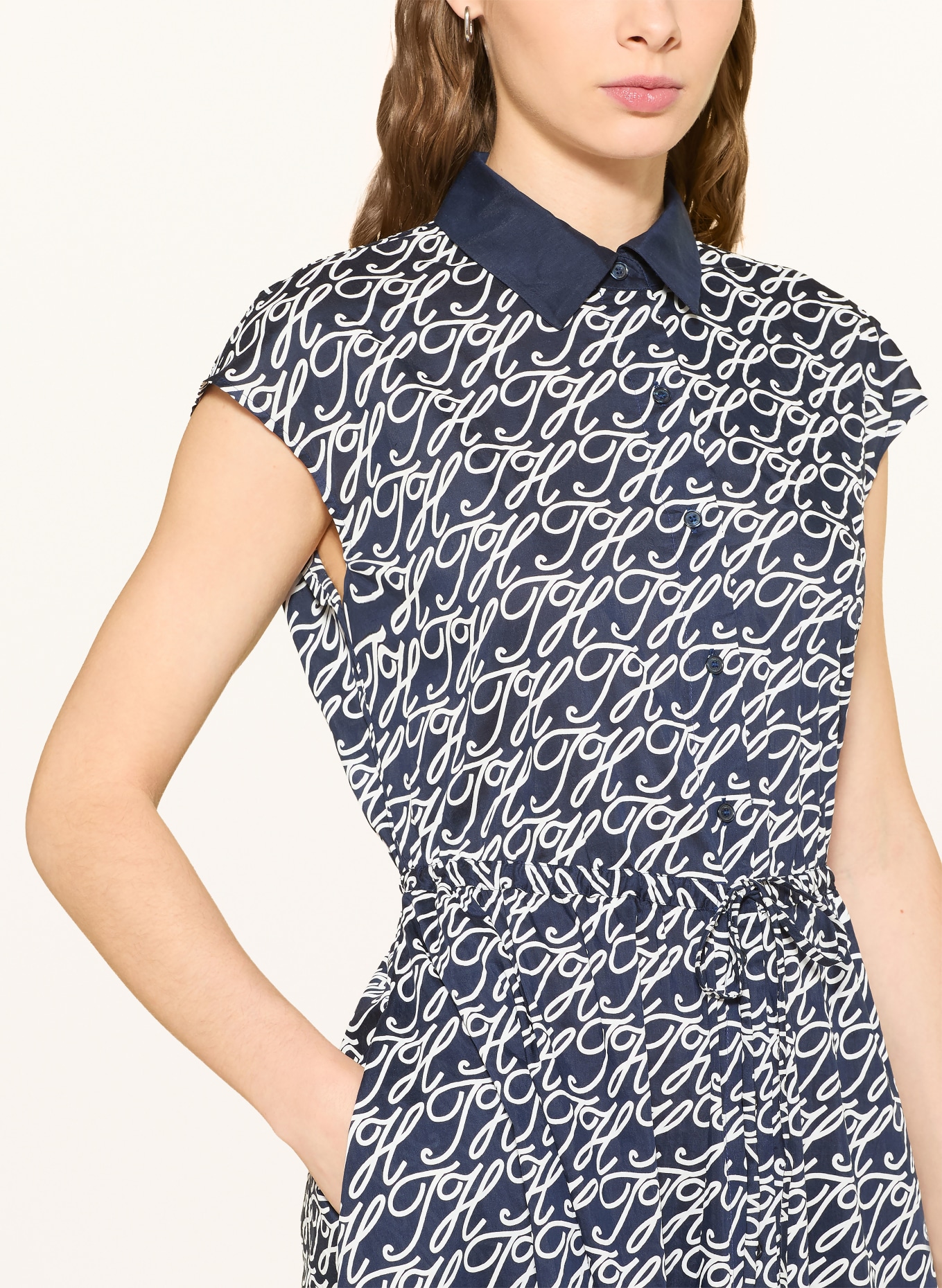 TOMMY HILFIGER Overhemdjurk: DONKERBLAUW / WIT