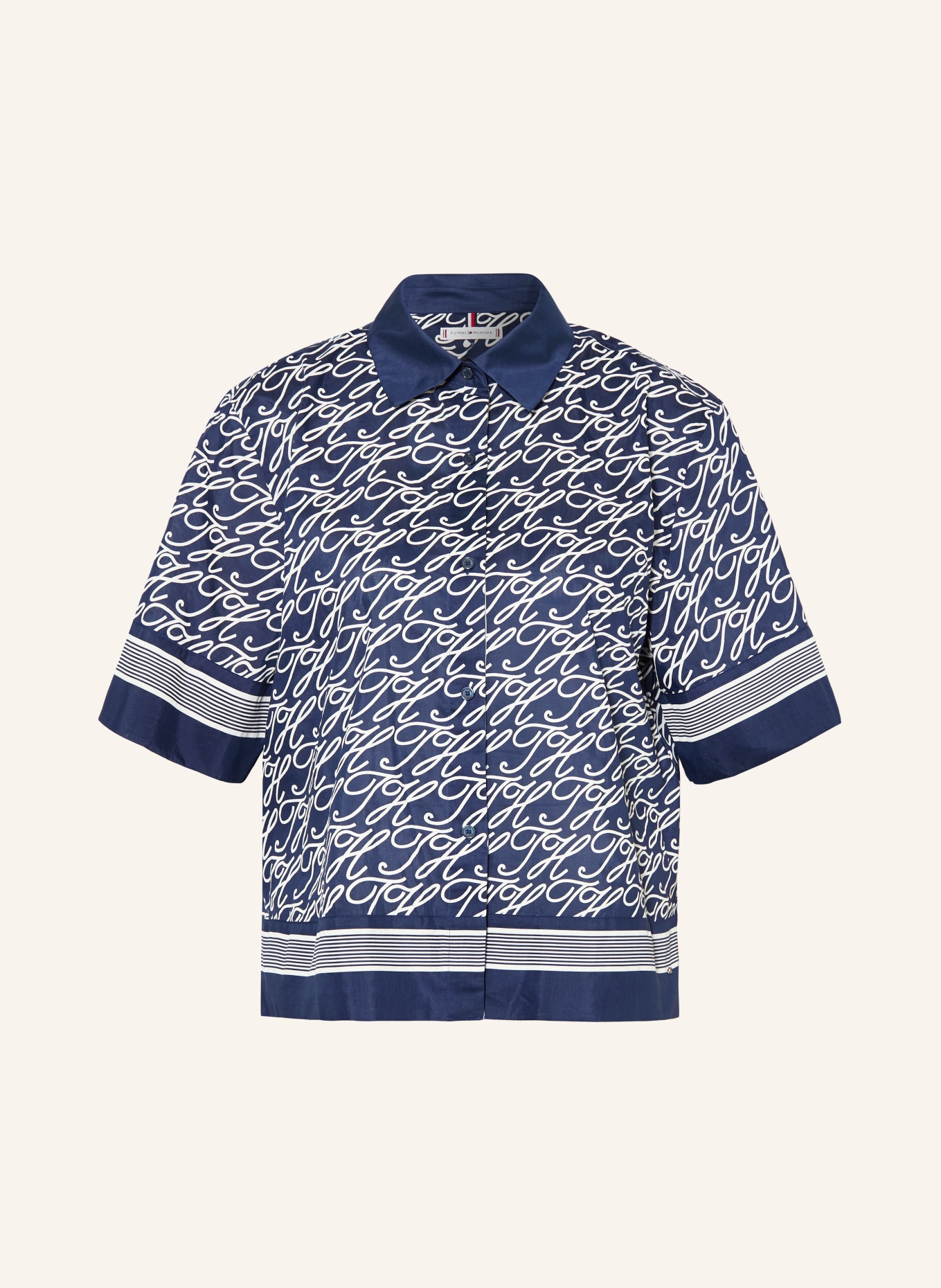 TOMMY HILFIGER Hemdbluse: DUNKELBLAU / WEISS