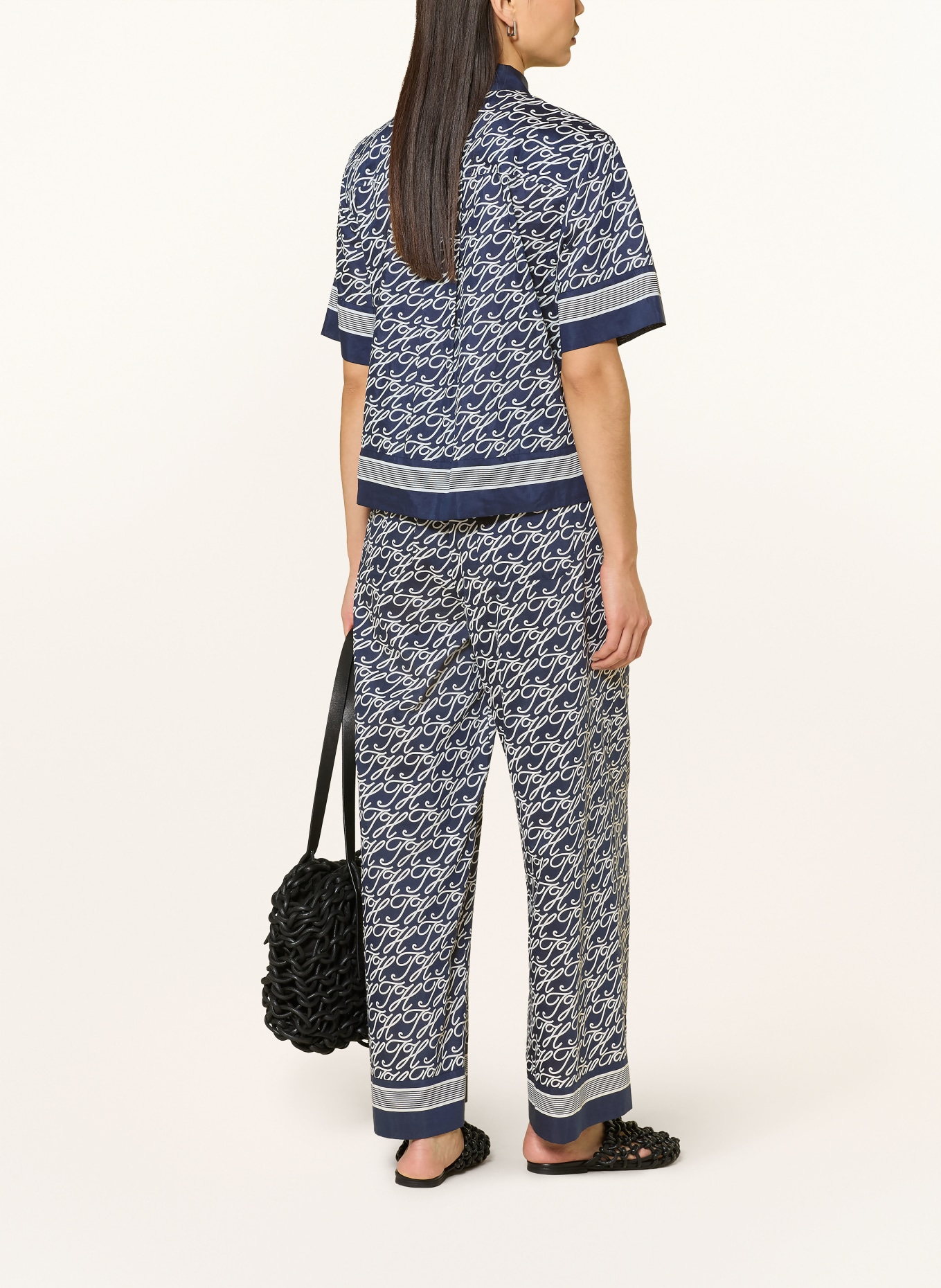 TOMMY HILFIGER Hemdbluse: DUNKELBLAU / WEISS