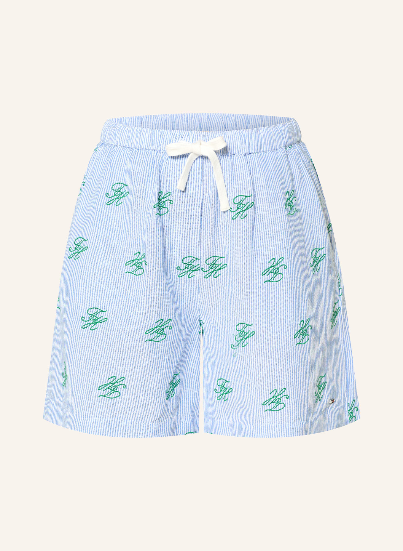 TOMMY HILFIGER Short en lin: BLEU CLAIR / VERT / BLANC