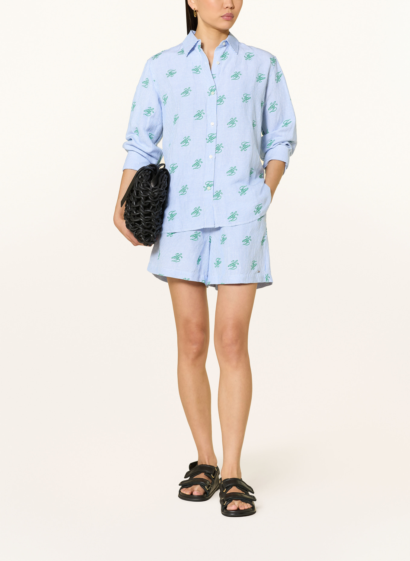 TOMMY HILFIGER Short en lin: BLEU CLAIR / VERT / BLANC