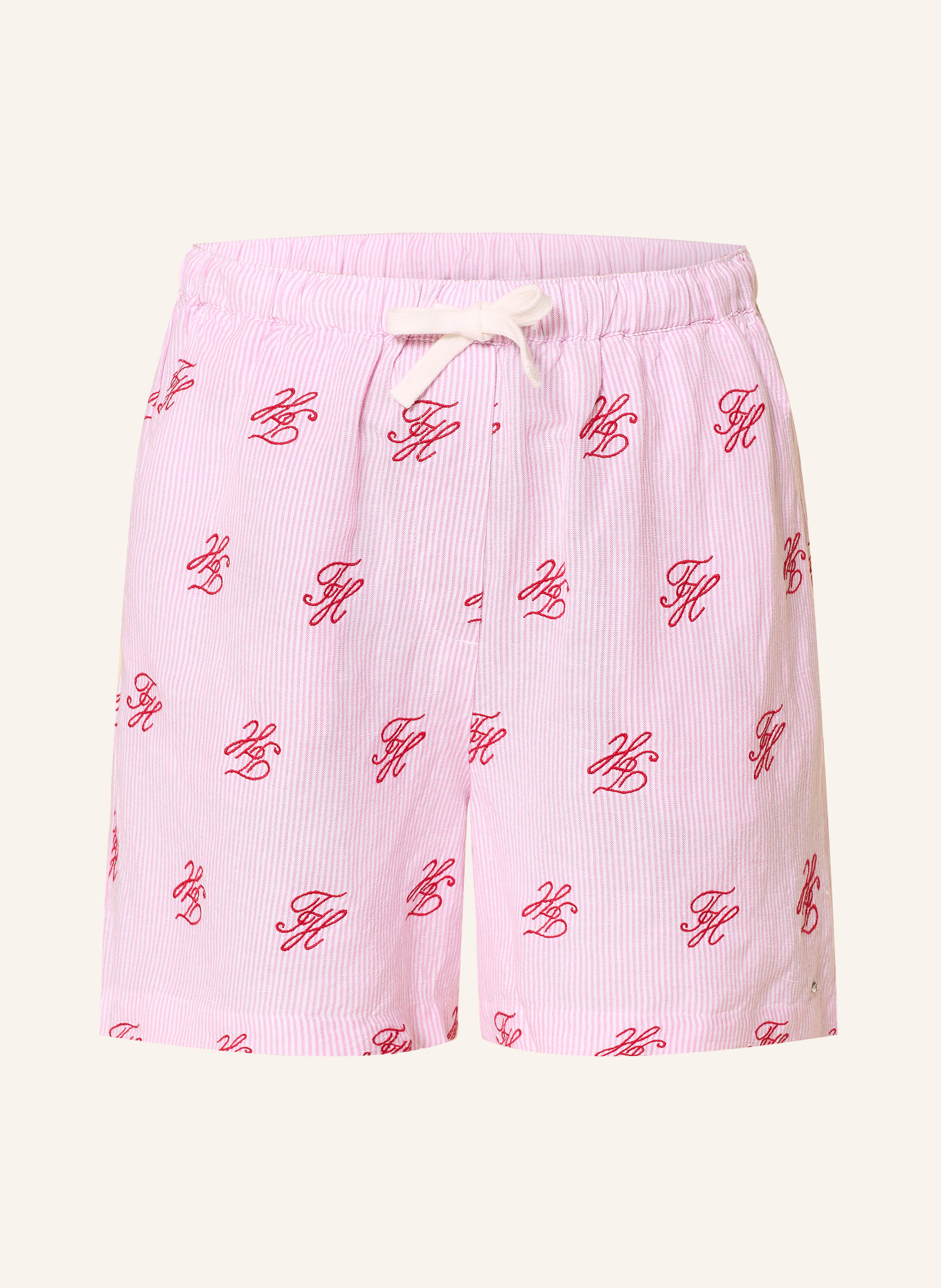 TOMMY HILFIGER Shorts met linnen: ROZE / DONKERROOD / WIT