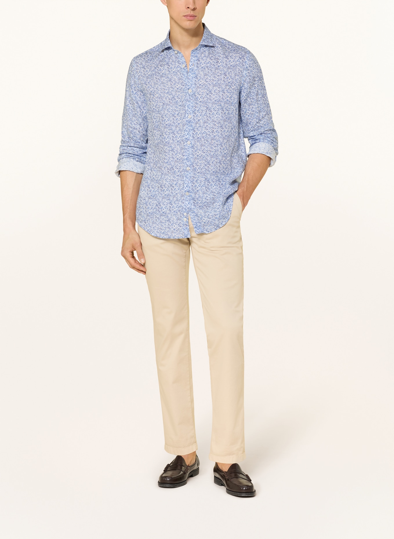 PAUL & SHARK Lněná košile Regular Fit: MODRÁ / BÍLÁ