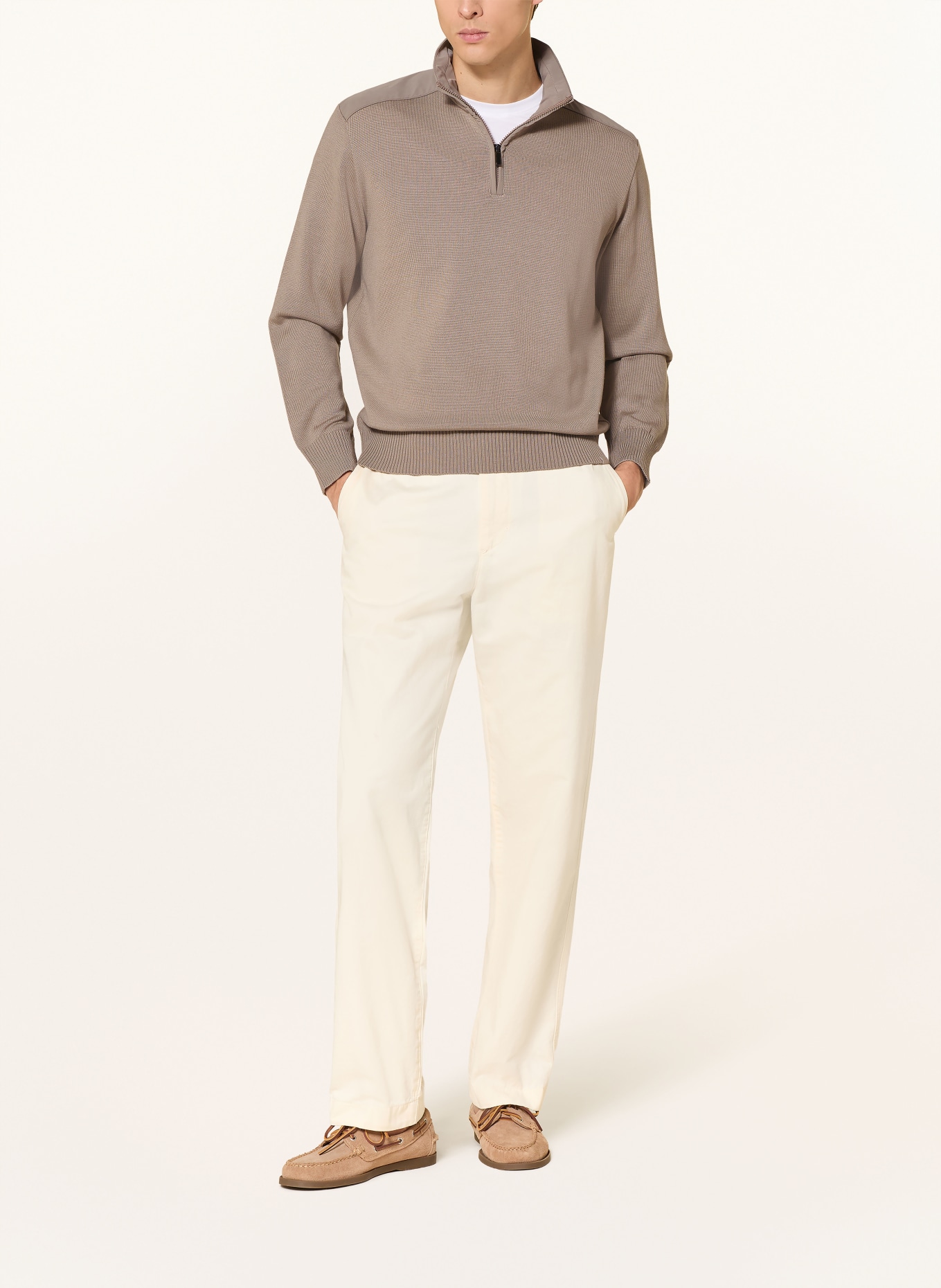 PAUL & SHARK Troyer im Materialmix: HELLBRAUN