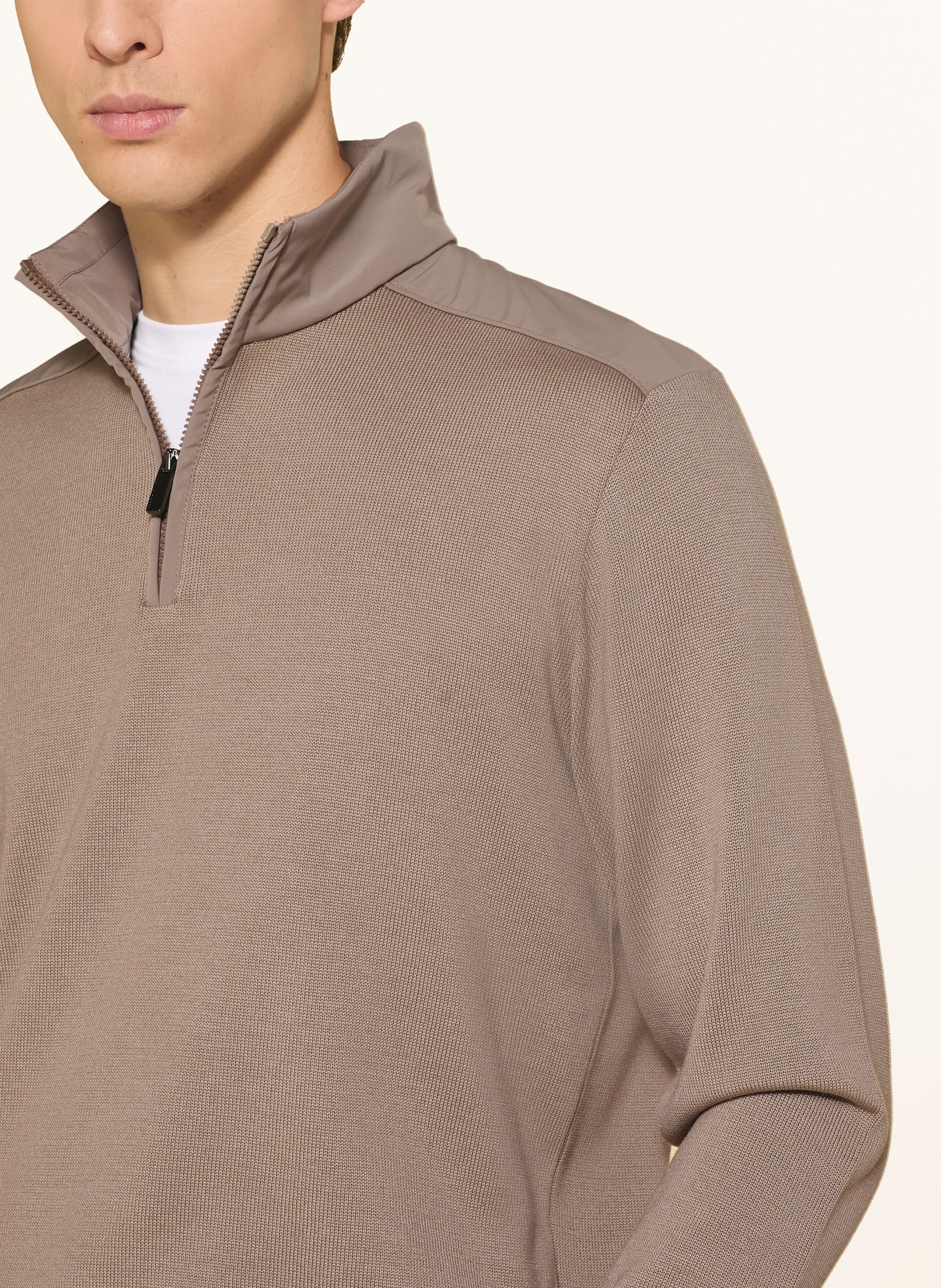 PAUL & SHARK Troyer im Materialmix: HELLBRAUN